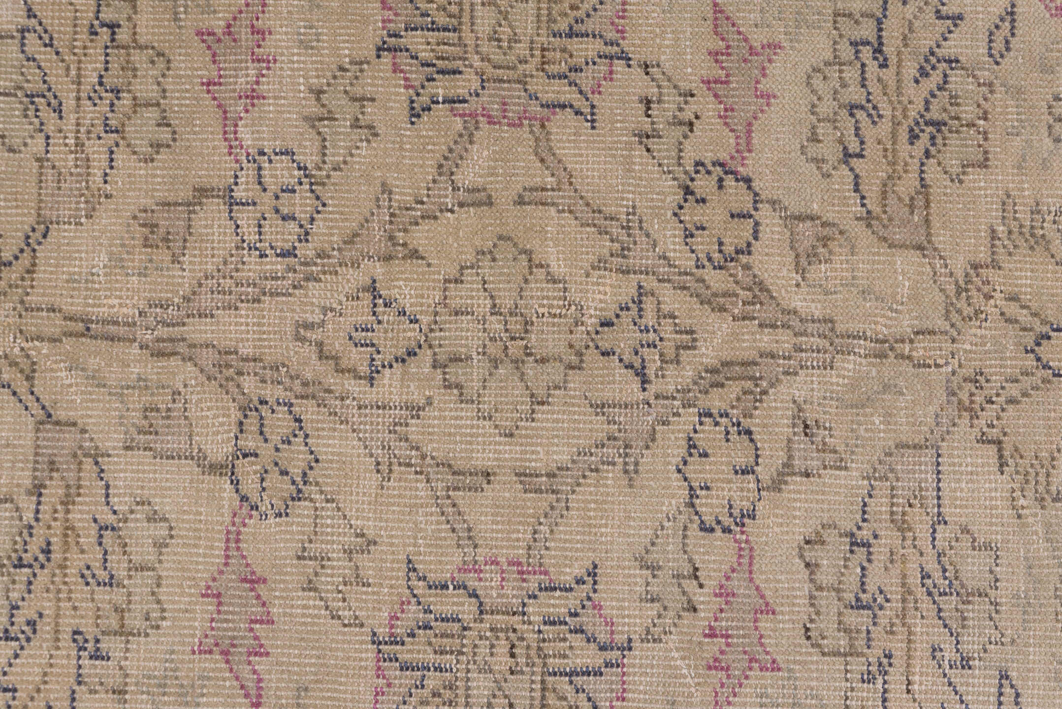 12' x 14' one-of-a-kind handmade antique Sivas oversize rug. Color palette: ivory, taupe, rose, slate, beige, gray, pink