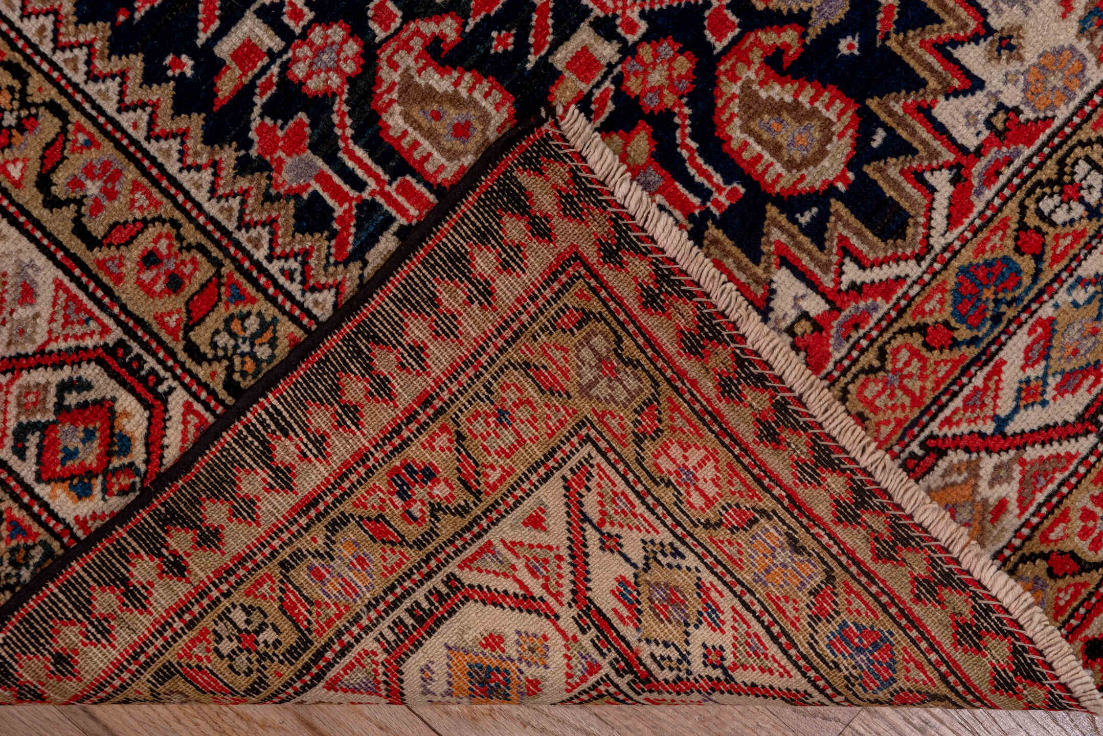 3' x 13' one-of-a-kind handmade vintage Malayer runner rug. Color palette: brown, gray, pink, red