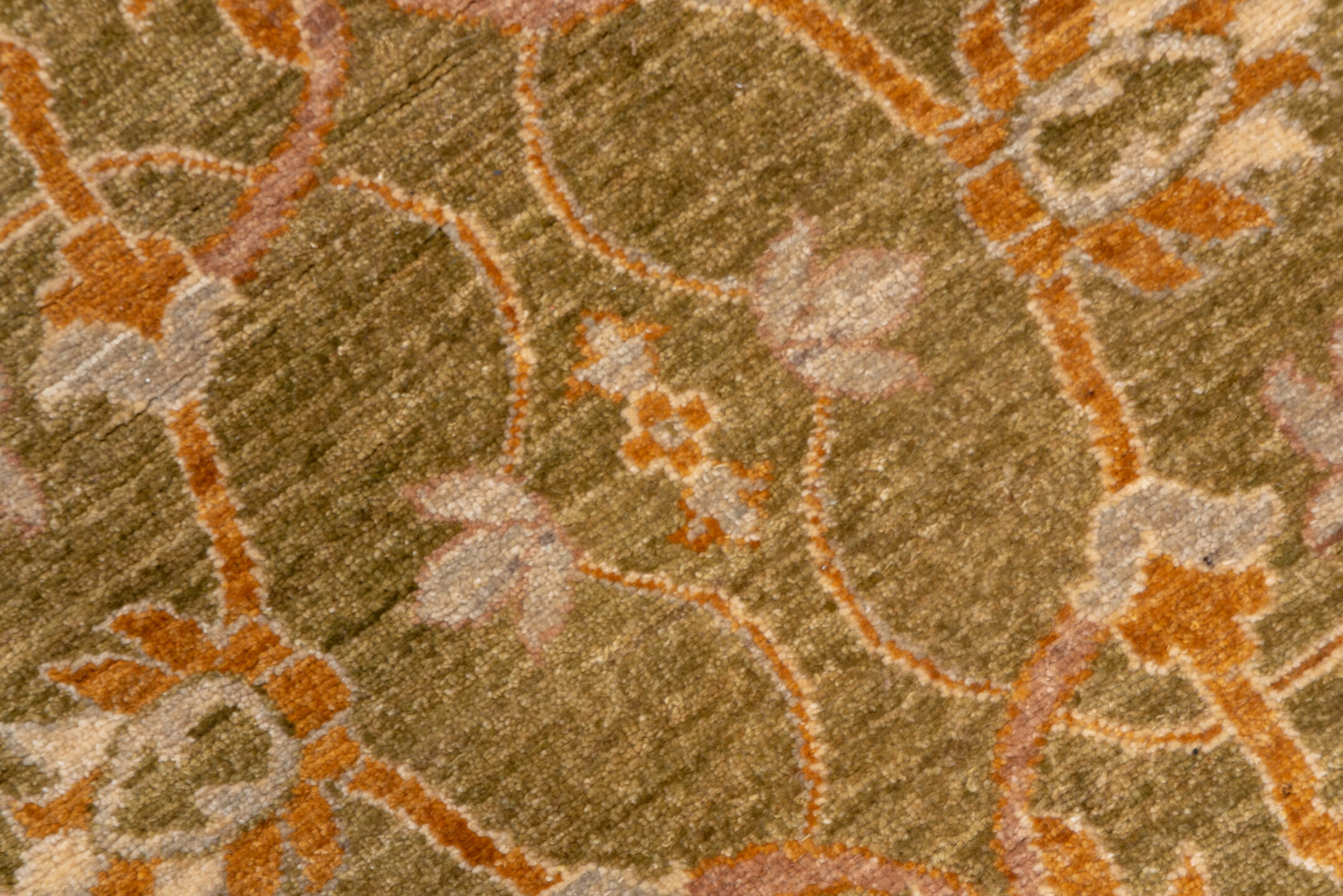 3' x 11' one-of-a-kind handmade vintage Oushak runner rug. Color palette: brown, gray, off-white, orange, pink, snow, white