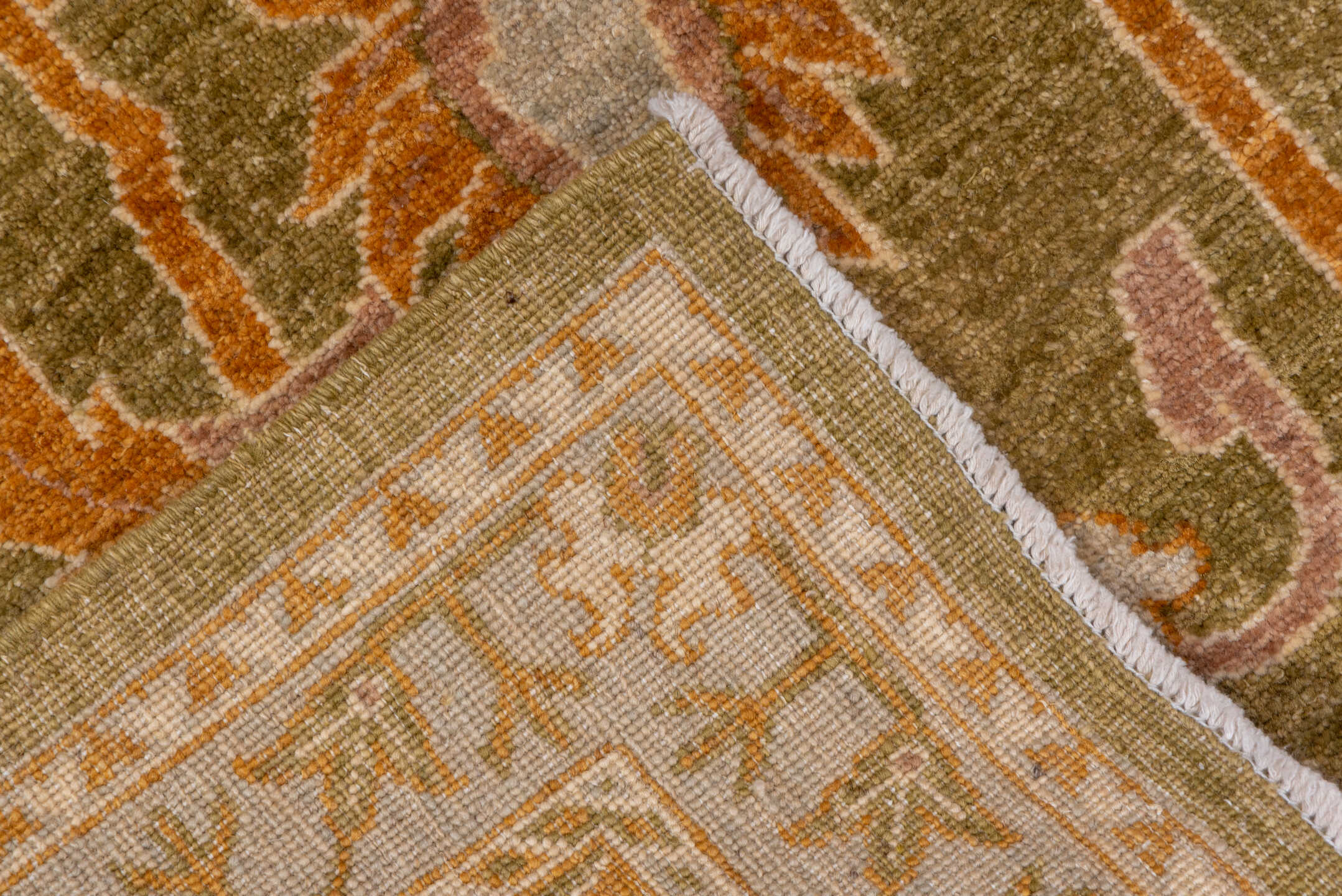 3' x 11' one-of-a-kind handmade vintage Oushak runner rug. Color palette: brown, gray, off-white, orange, pink, snow, white