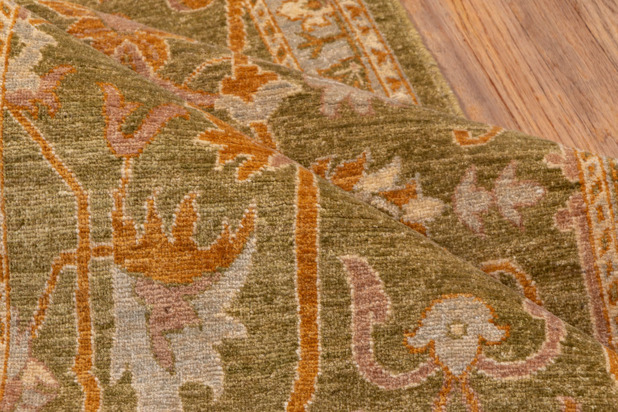 3' x 11' one-of-a-kind handmade vintage Oushak runner rug. Color palette: brown, gray, off-white, orange, pink, snow, white