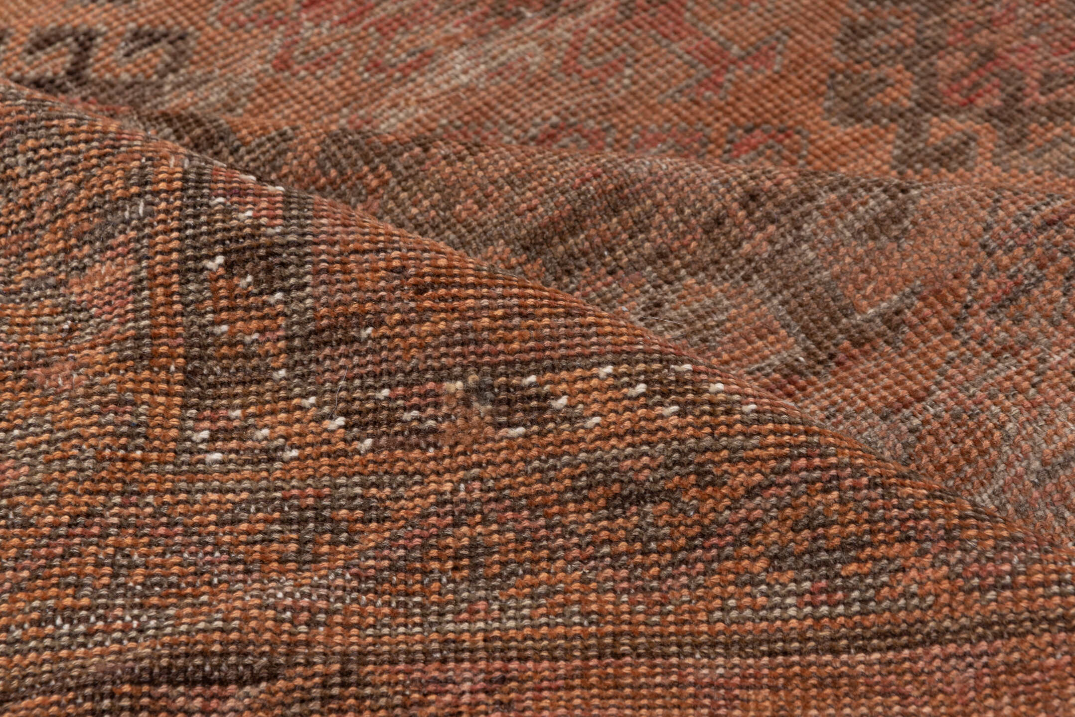 6' x 12' one-of-a-kind handmade vintage Belouch large size rug. Color palette: brown, gray, pink