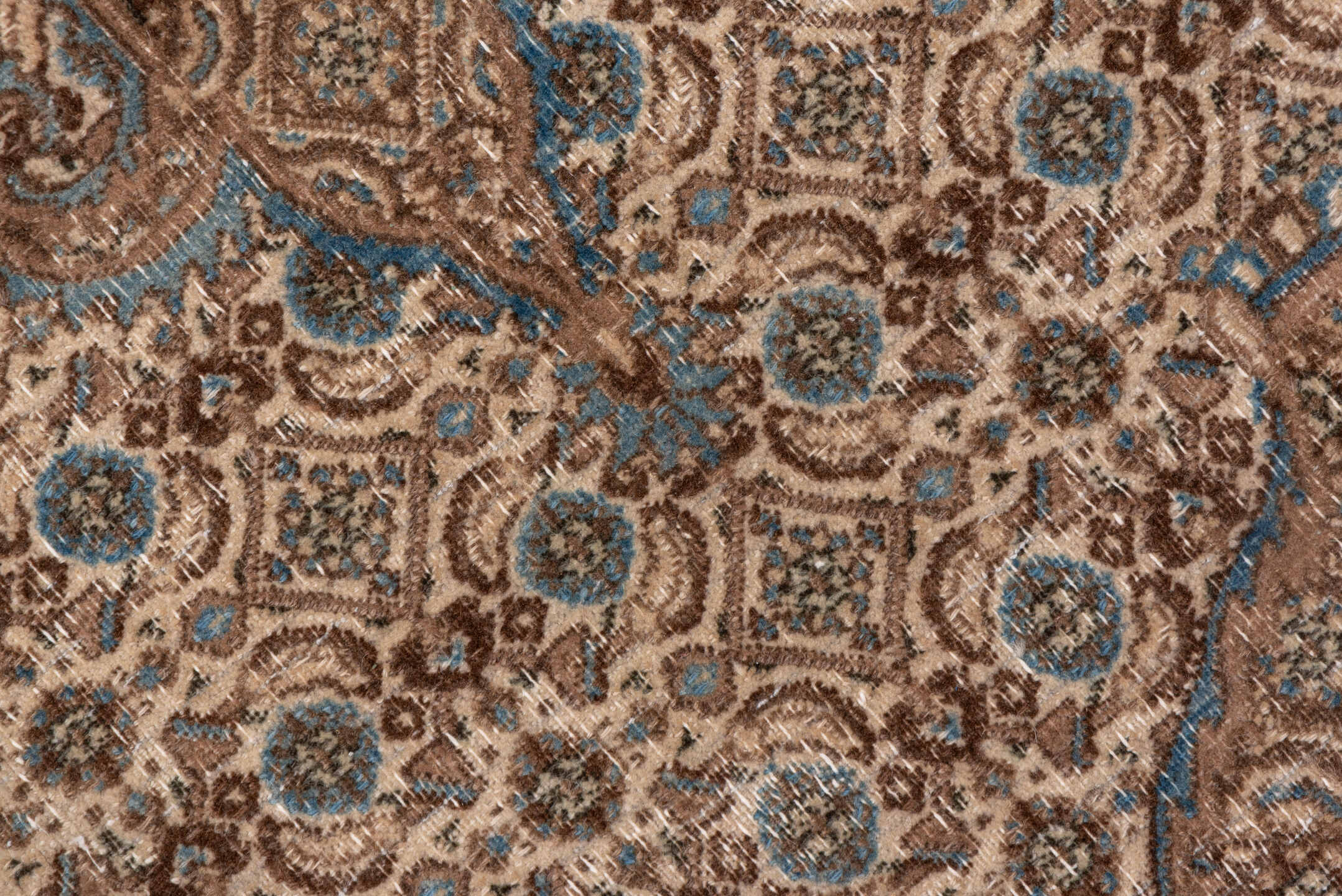 6' x 9' one-of-a-kind handmade antique Tabriz medium size rug. Color palette: taupe, camel, brown, ivory, pale_blue, beige
