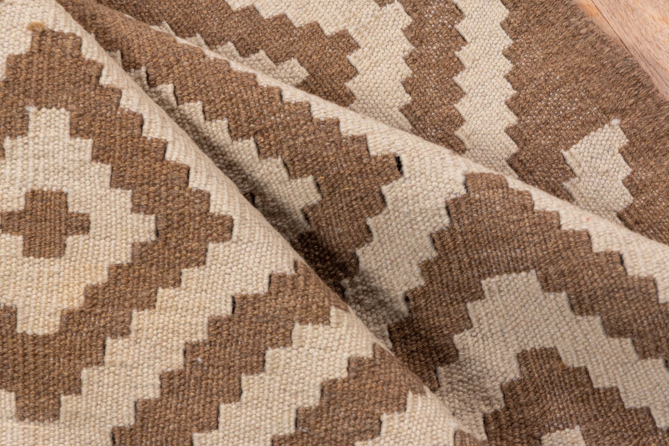 3' x 5' one-of-a-kind handmade vintage Kilim small size rug. Color palette: brown, ivory