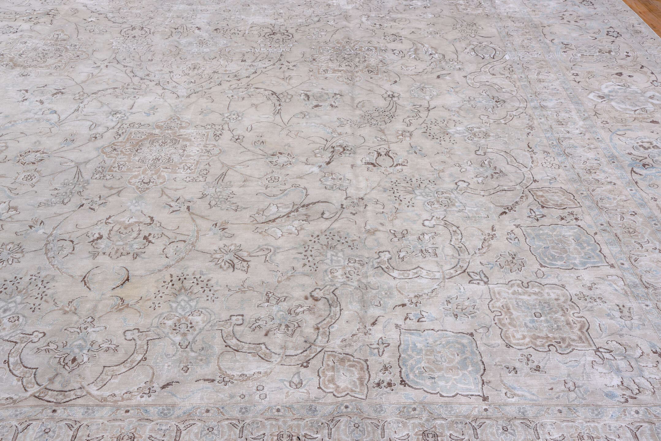 15' x 25' one-of-a-kind handmade vintage Sivas oversize rug. Color palette: ivory, blush, taupe, pale blue, cream, beige
