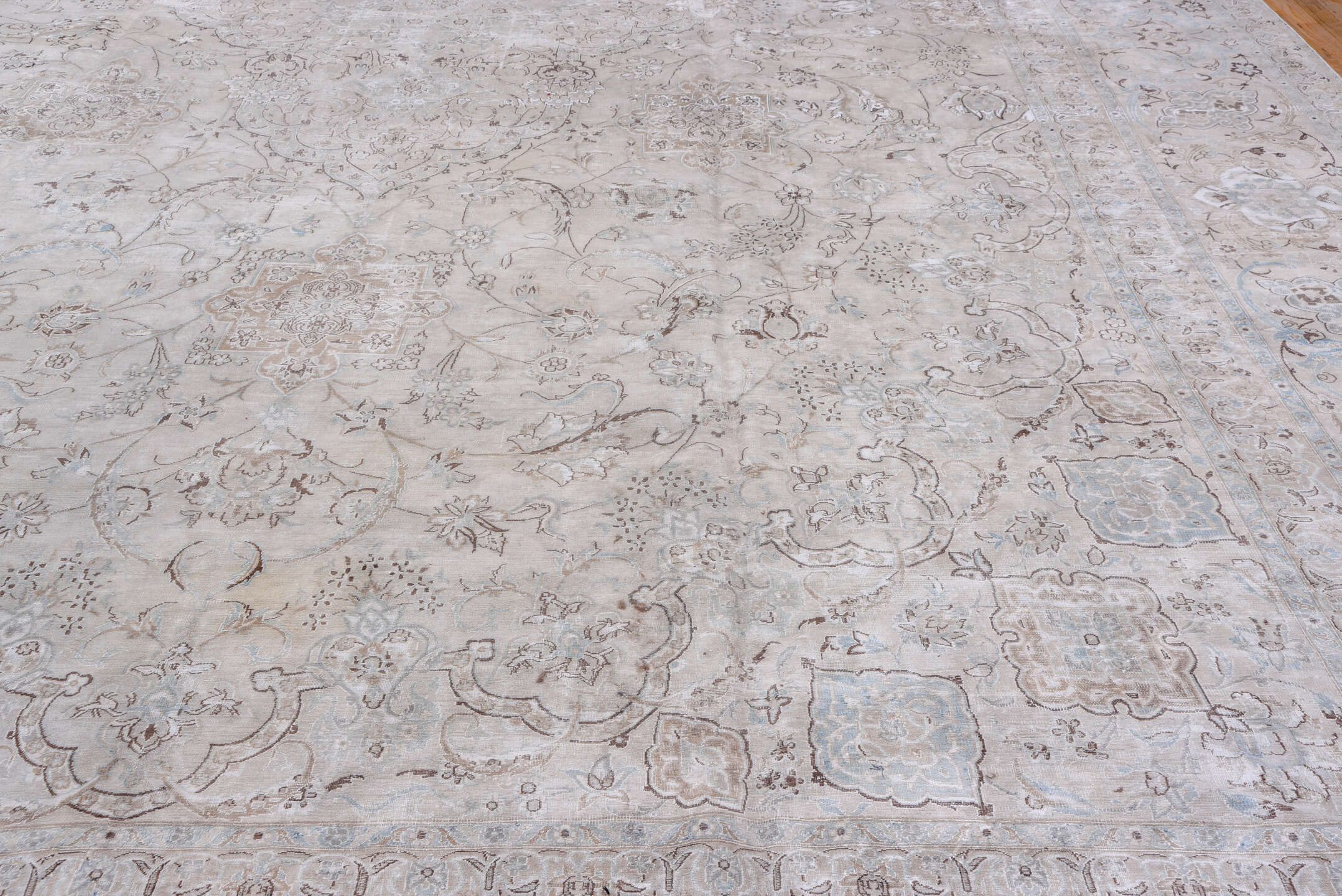 15' x 25' one-of-a-kind handmade vintage Sivas oversize rug. Color palette: ivory, blush, taupe, pale blue, cream, beige