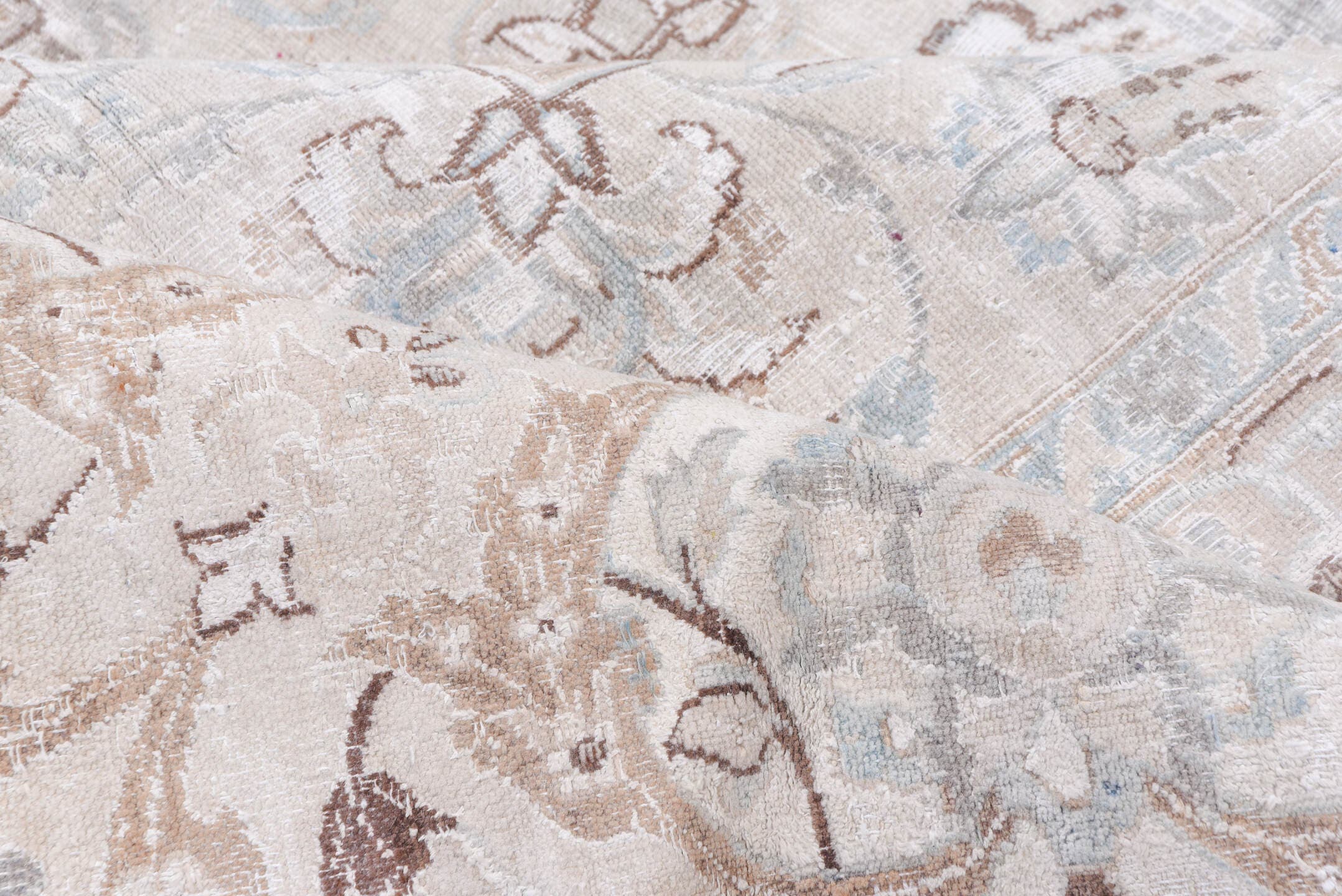 15' x 25' one-of-a-kind handmade vintage Sivas oversize rug. Color palette: ivory, blush, taupe, pale blue, cream, beige