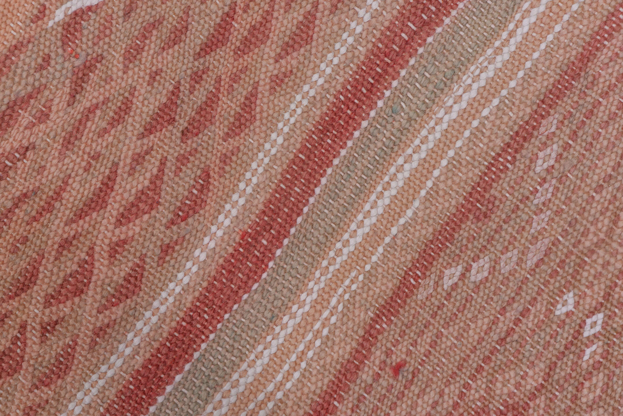 4' x 10' one-of-a-kind handmade vintage Moroccan runner rug. Color palette: blush, rose, dusty pink, taupe, ivory, sand