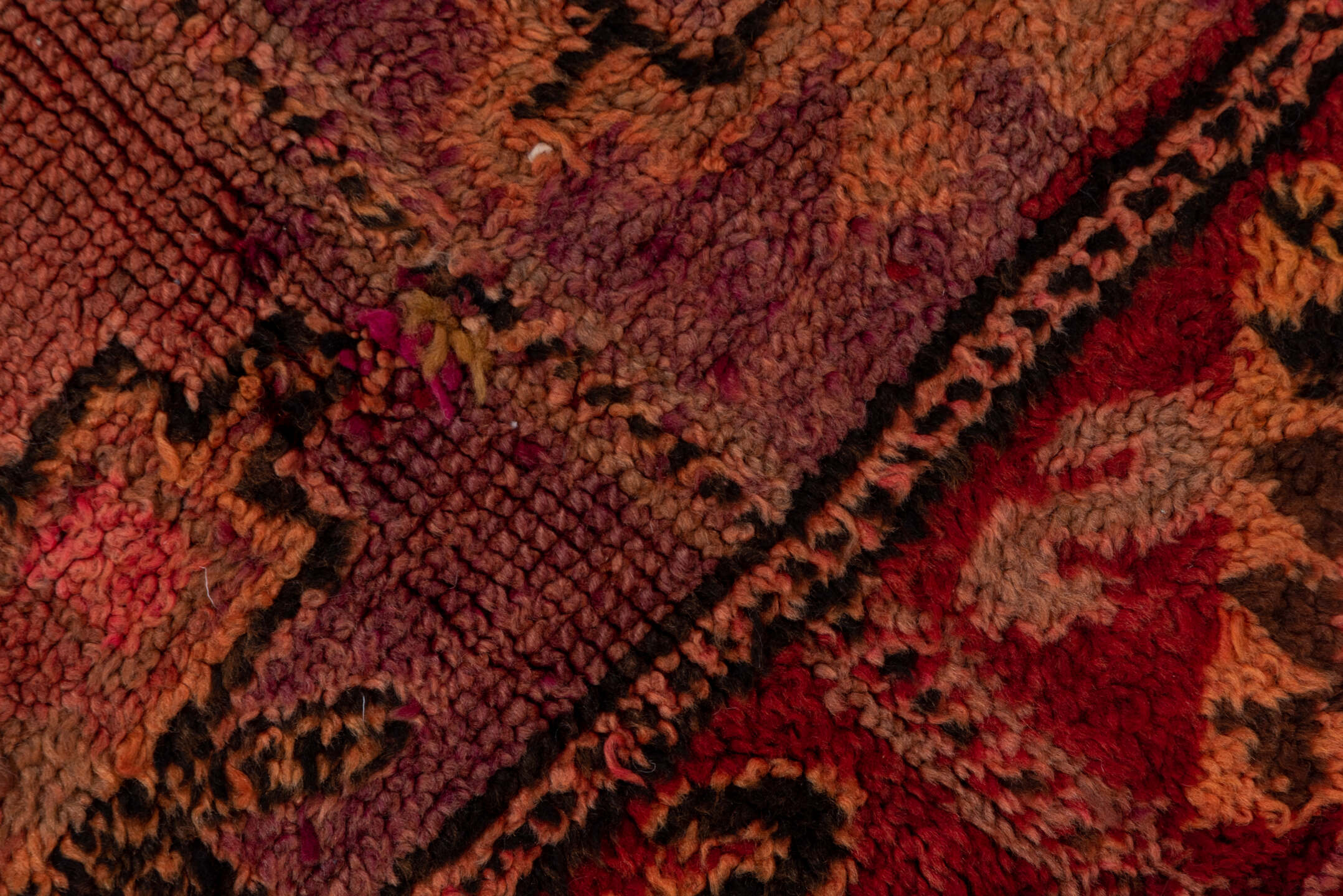 5' x 9' one-of-a-kind handmade vintage Moroccan medium size rug. Color palette: rust, rose, blush, burgundy, muted gold