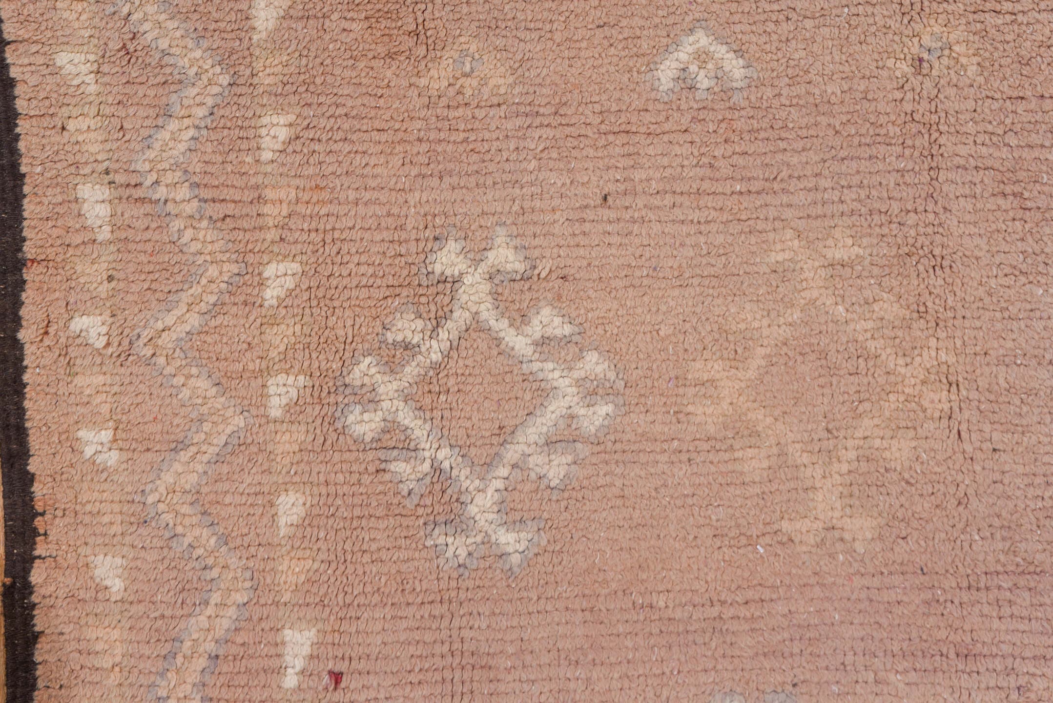 6' x 16' one-of-a-kind handmade vintage Moroccan rug. Color palette: dusty rose, blush, ivory, taupe, sand, lavender, brown