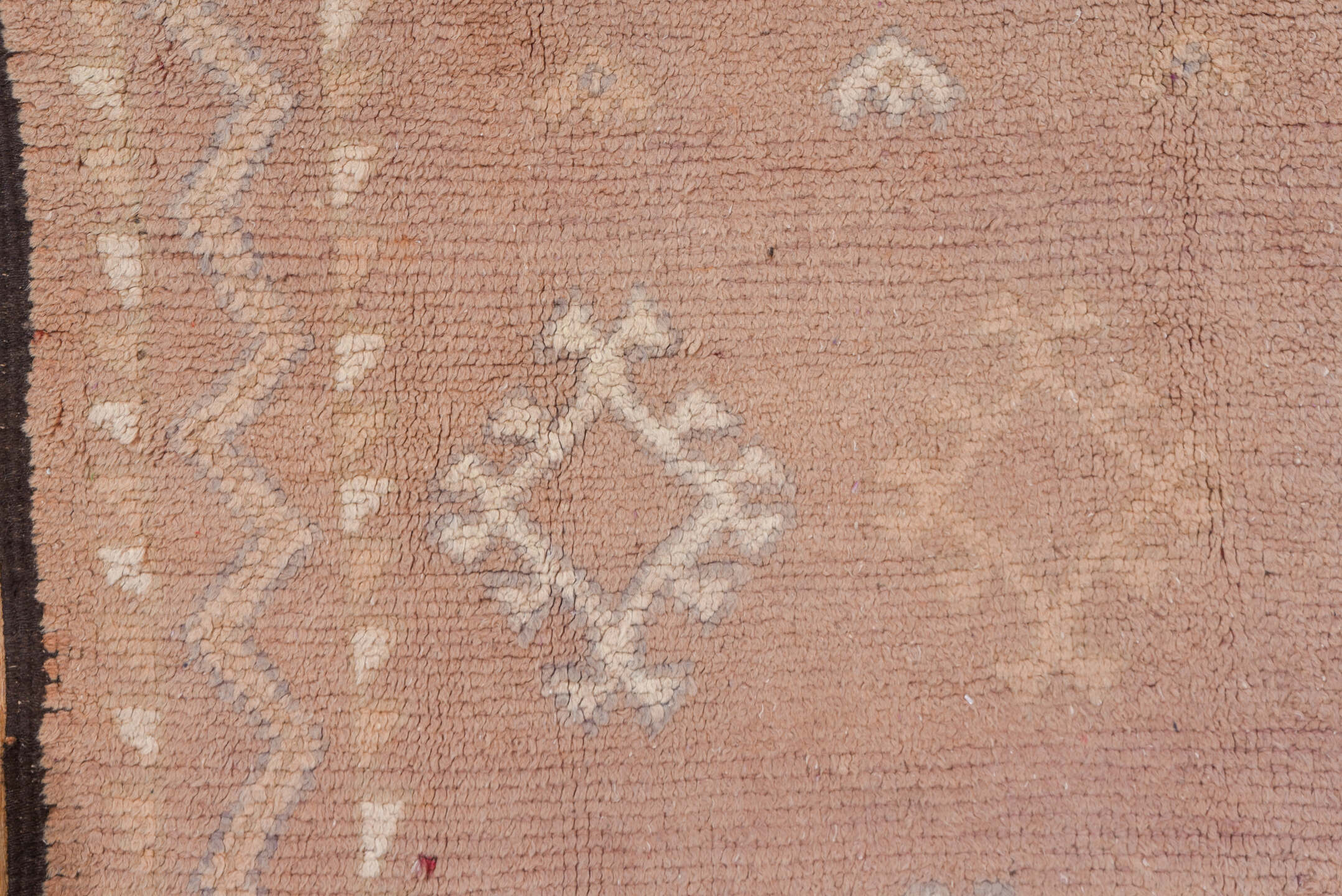 6' x 16' one-of-a-kind handmade vintage Moroccan rug. Color palette: dusty rose, blush, ivory, taupe, sand, lavender, brown