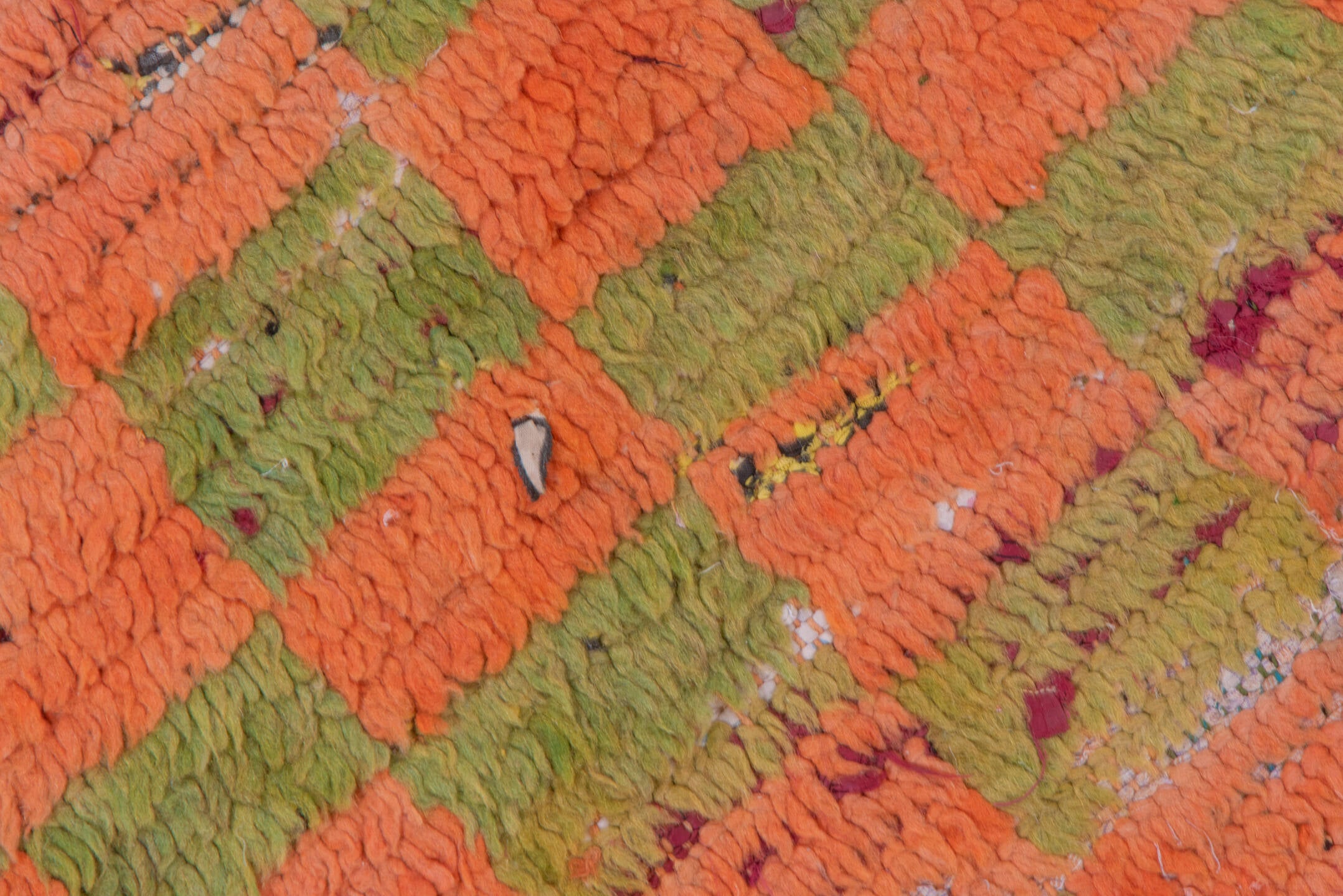 2' x 6' one-of-a-kind handmade vintage Moroccan runner rug. Color palette: terra cotta, olive, peach, ivory, burgundy