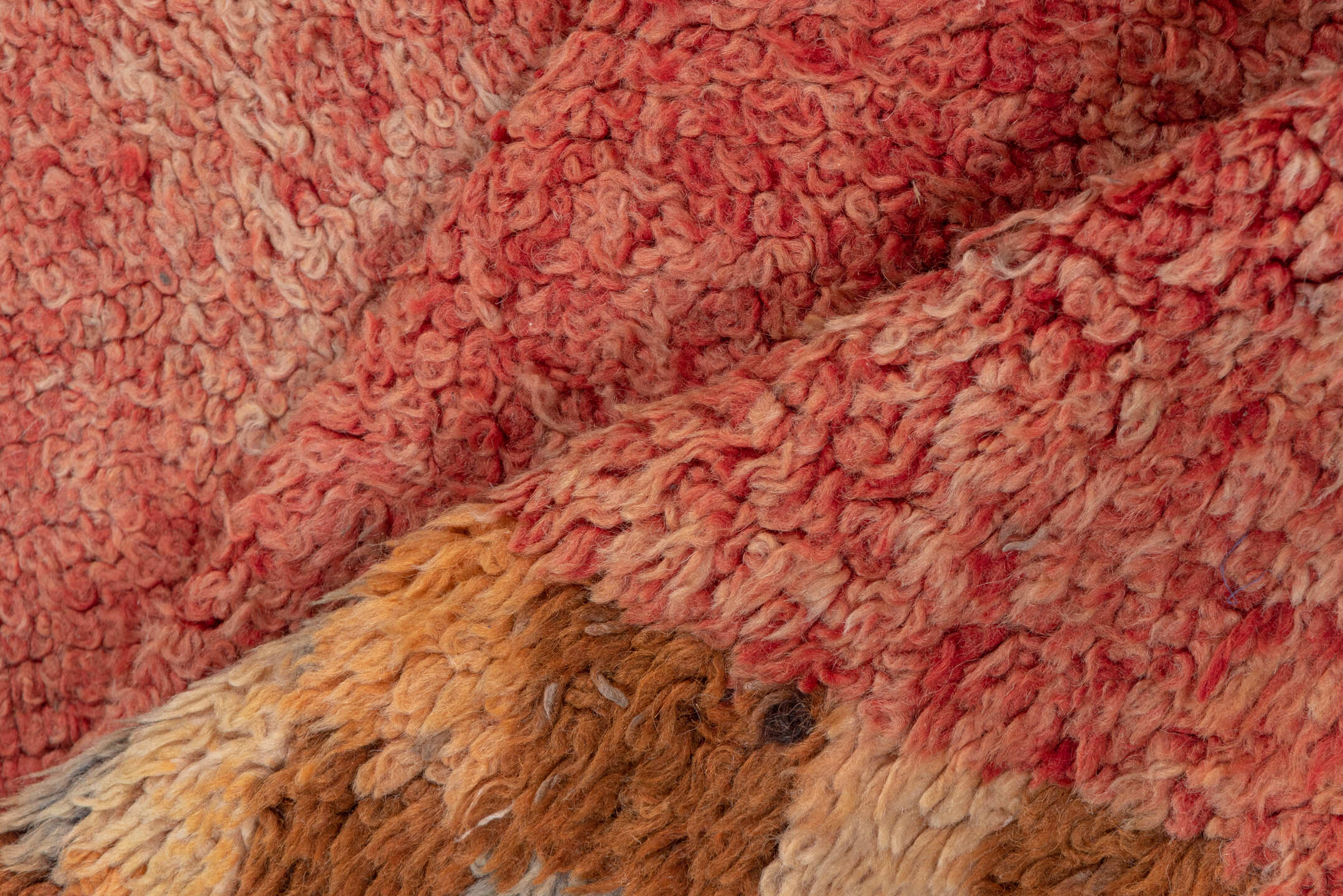 3' x 9' one-of-a-kind handmade vintage Moroccan runner rug. Color palette: brown, orange, pink, red