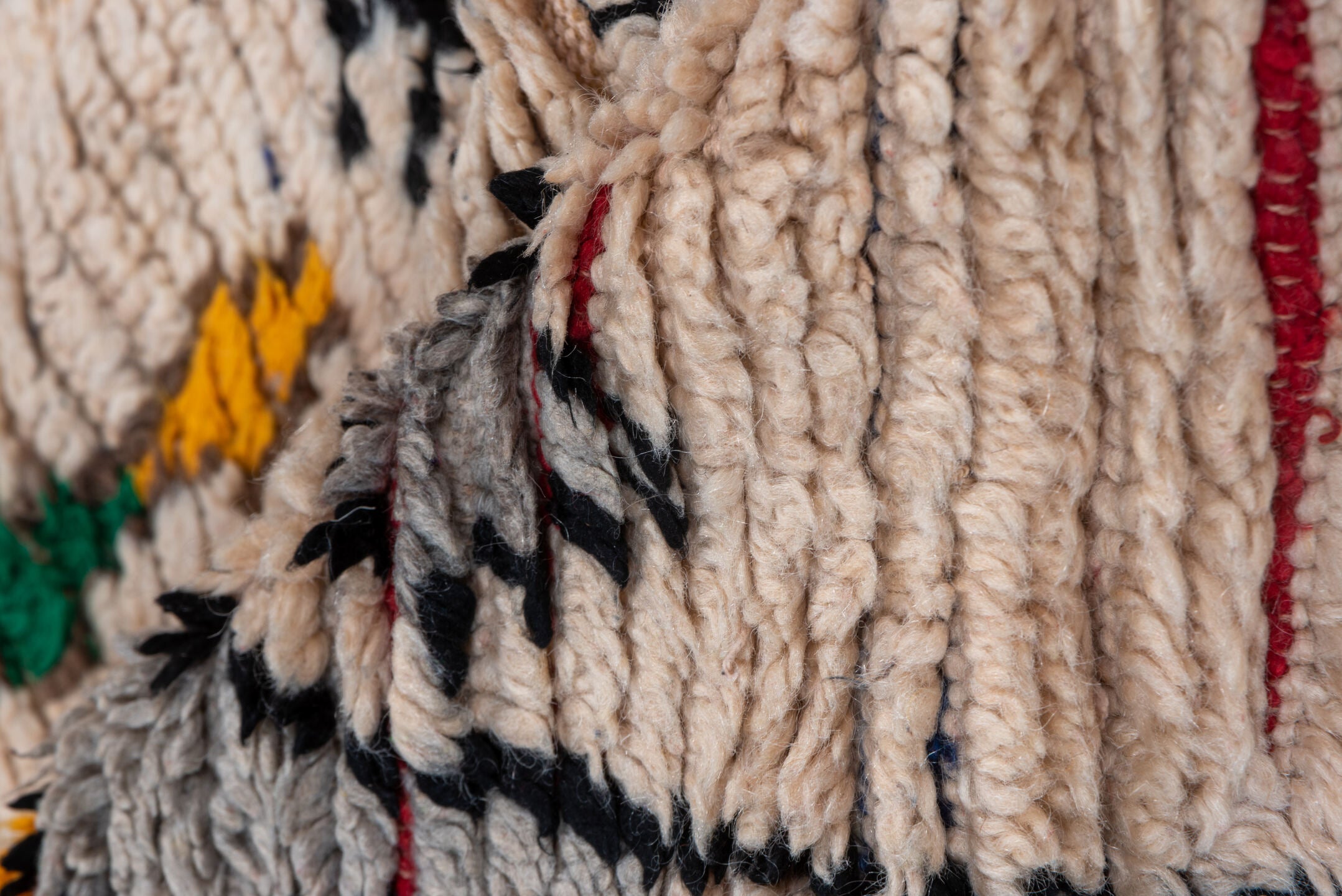3' x 5' one-of-a-kind handmade vintage Moroccan small size rug. Color palette: ivory, charcoal, gold, crimson, gray, orange