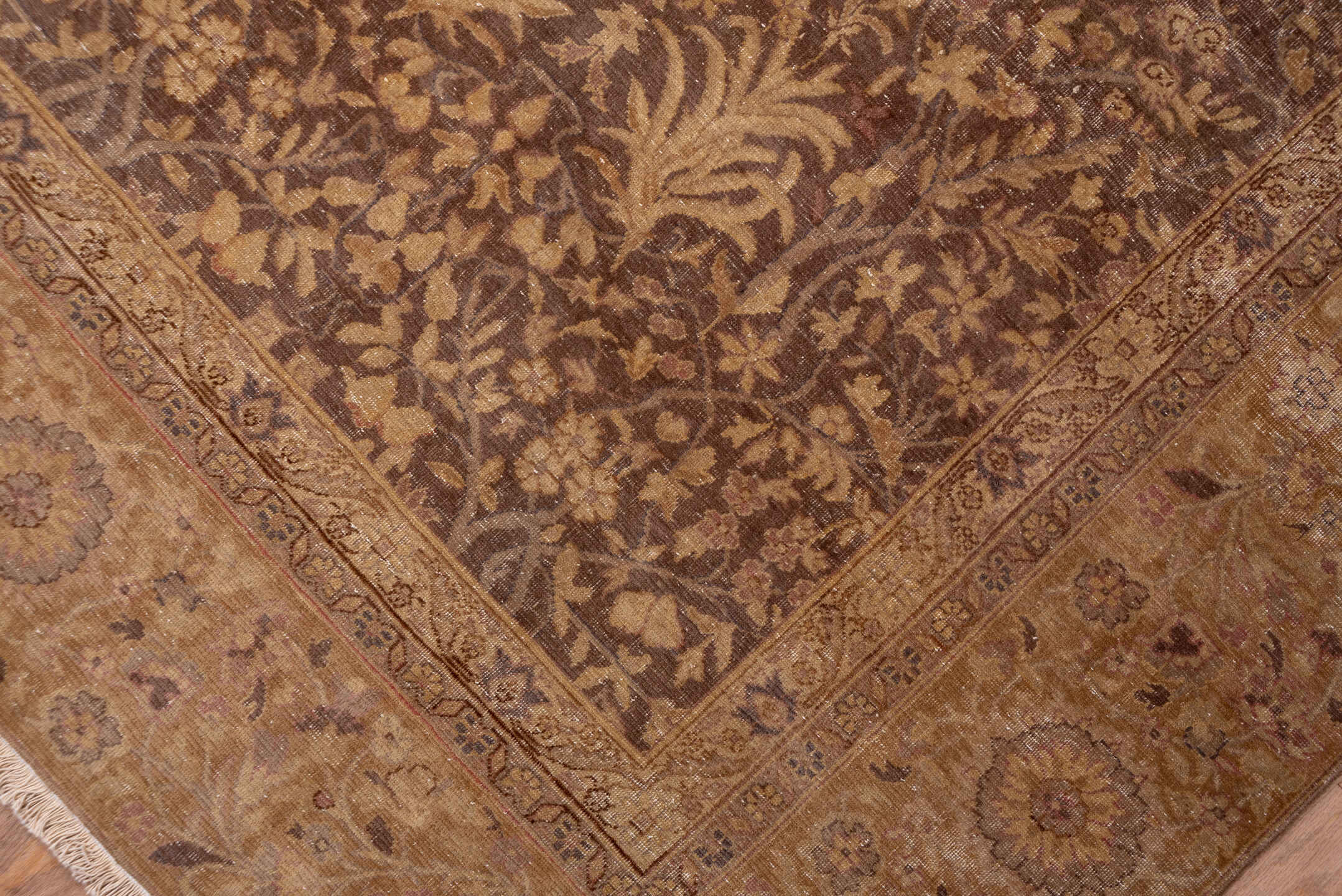 12' x 16' one-of-a-kind handmade antique Sivas oversize rug. Color palette: brown, camel, taupe, beige, ivory, rose