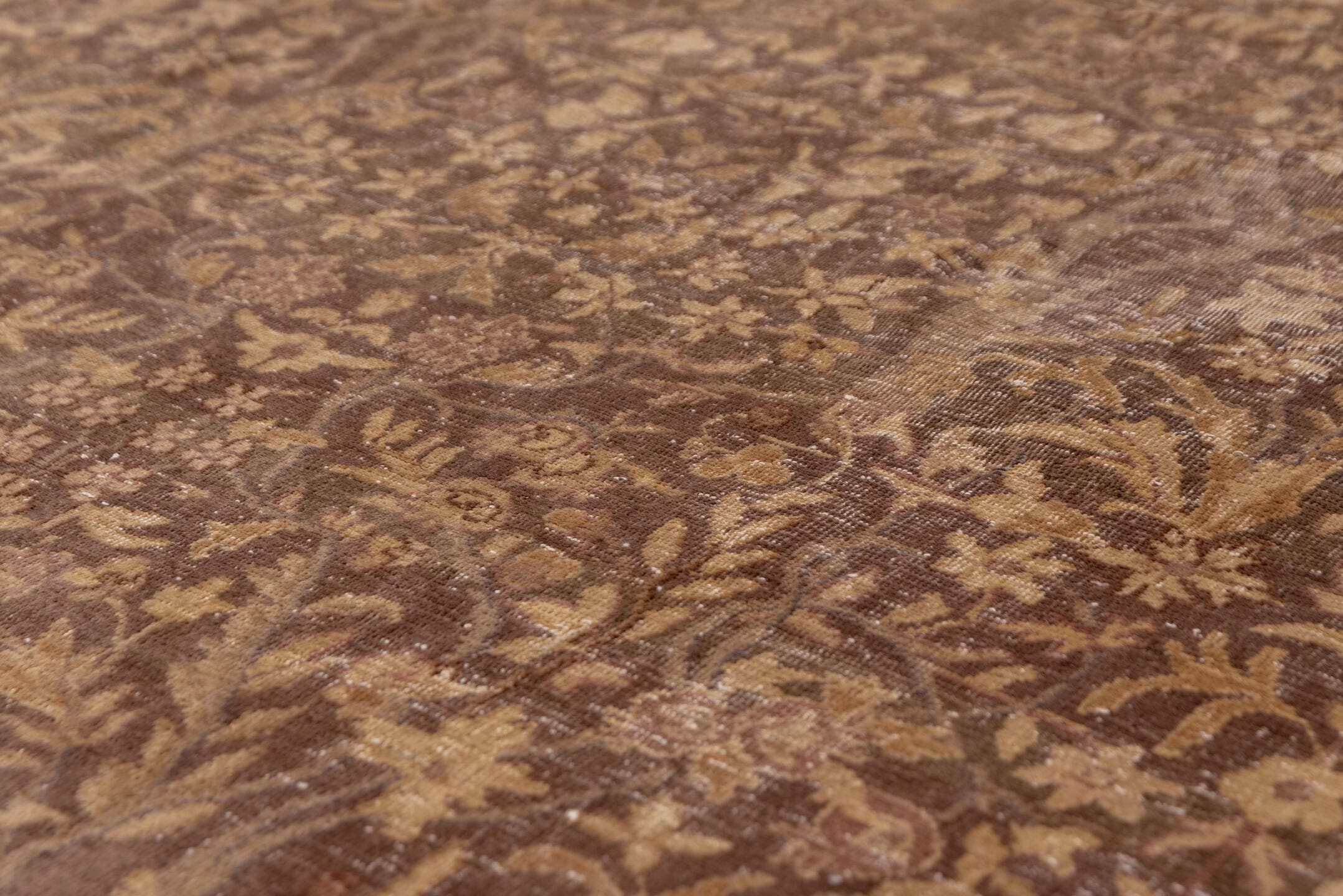12' x 16' one-of-a-kind handmade antique Sivas oversize rug. Color palette: brown, camel, taupe, beige, ivory, rose