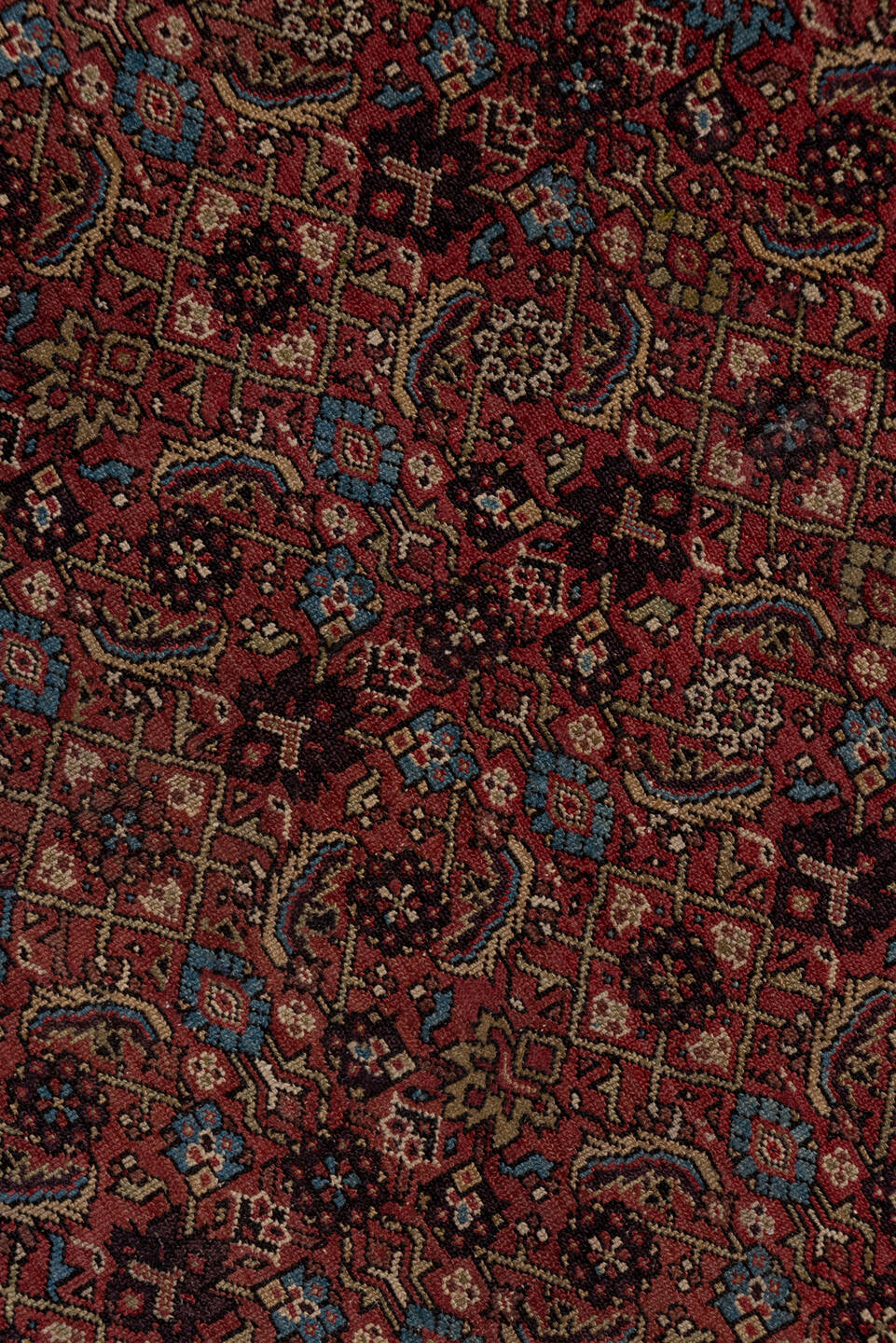 5' x 9' one-of-a-kind handmade antique Malayer medium size rug. Color palette: rust, ivory, burgundy, indigo, camel, navy