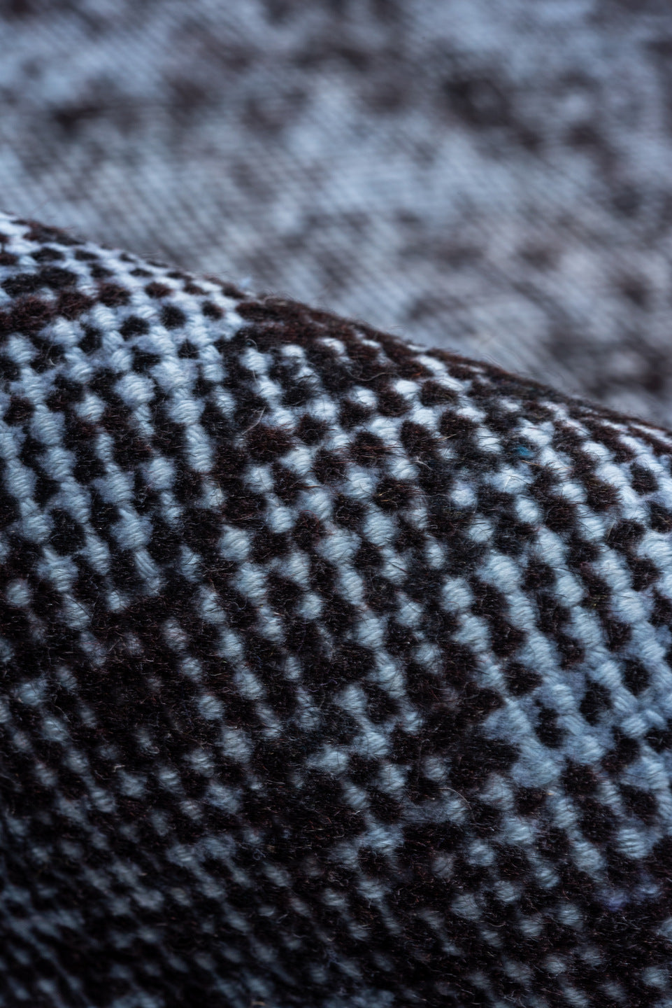 7' x 10' one-of-a-kind handmade vintage Overdyed large size rug. Color palette: blue, dim gray, fiord, gray, light blue