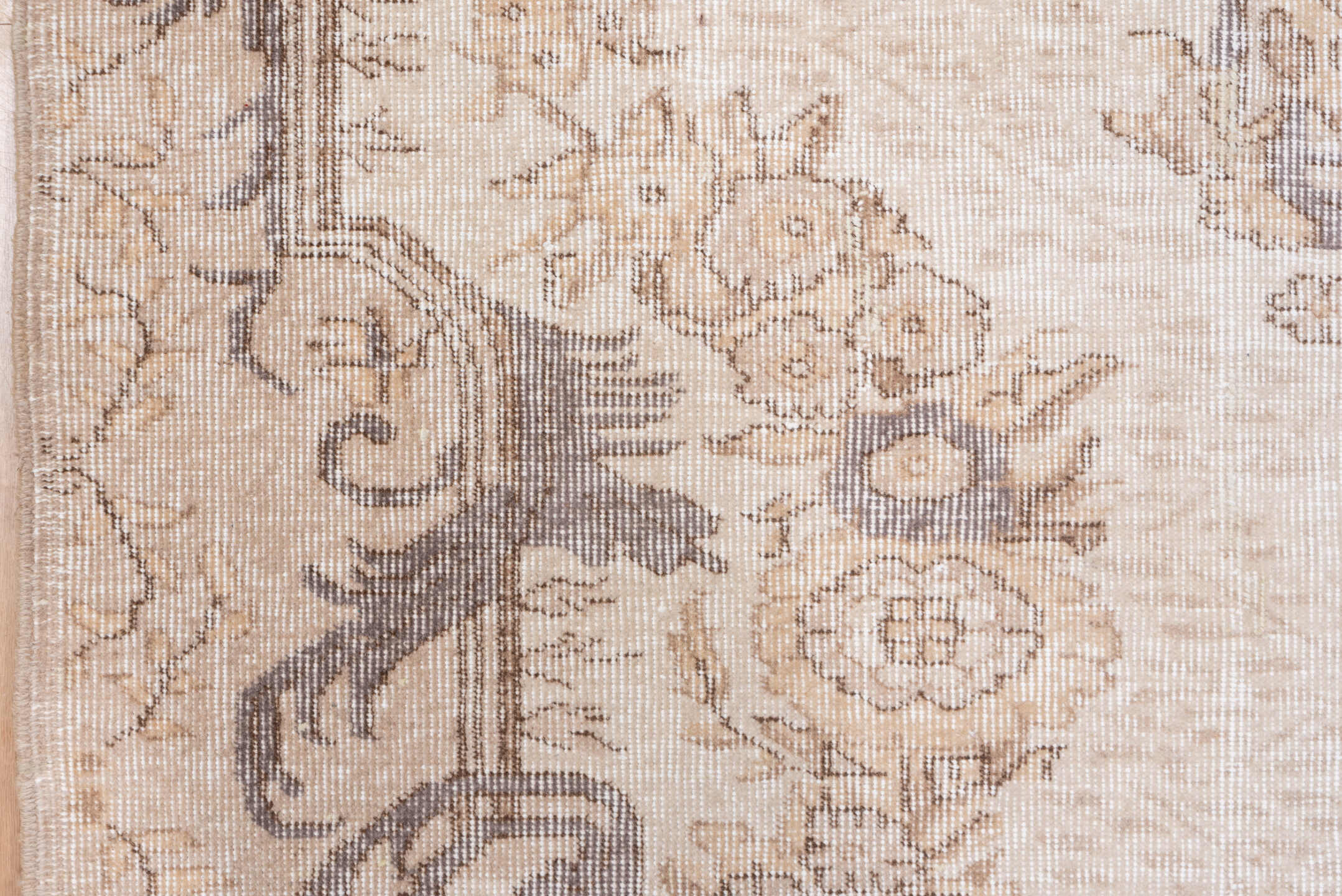 6' x 9' one-of-a-kind handmade antique Sparta medium size rug. Color palette: ivory, taupe, gray, beige, cream