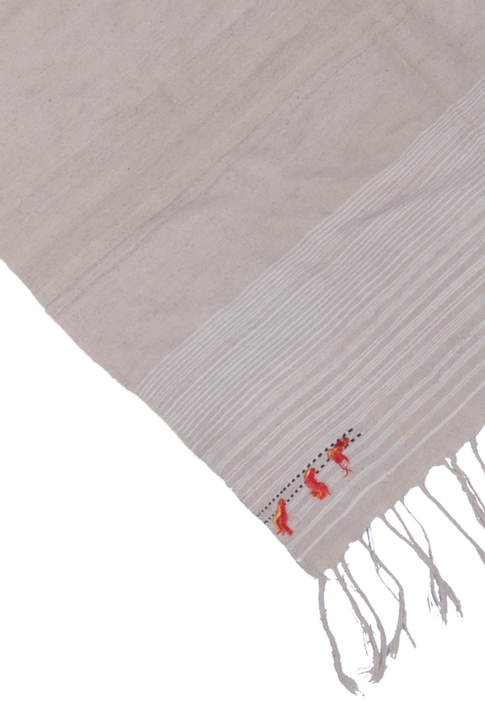 5' x 12' one-of-a-kind handmade vintage Blanket rug. Color palette: ivory, cream, taupe, coral, saffron, charcoal, beige