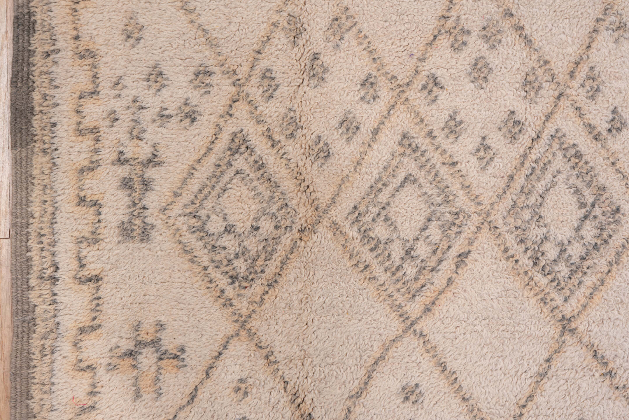 6' x 11' one-of-a-kind handmade vintage Moroccan large size rug. Color palette: ivory, charcoal, taupe, camel, gray, black