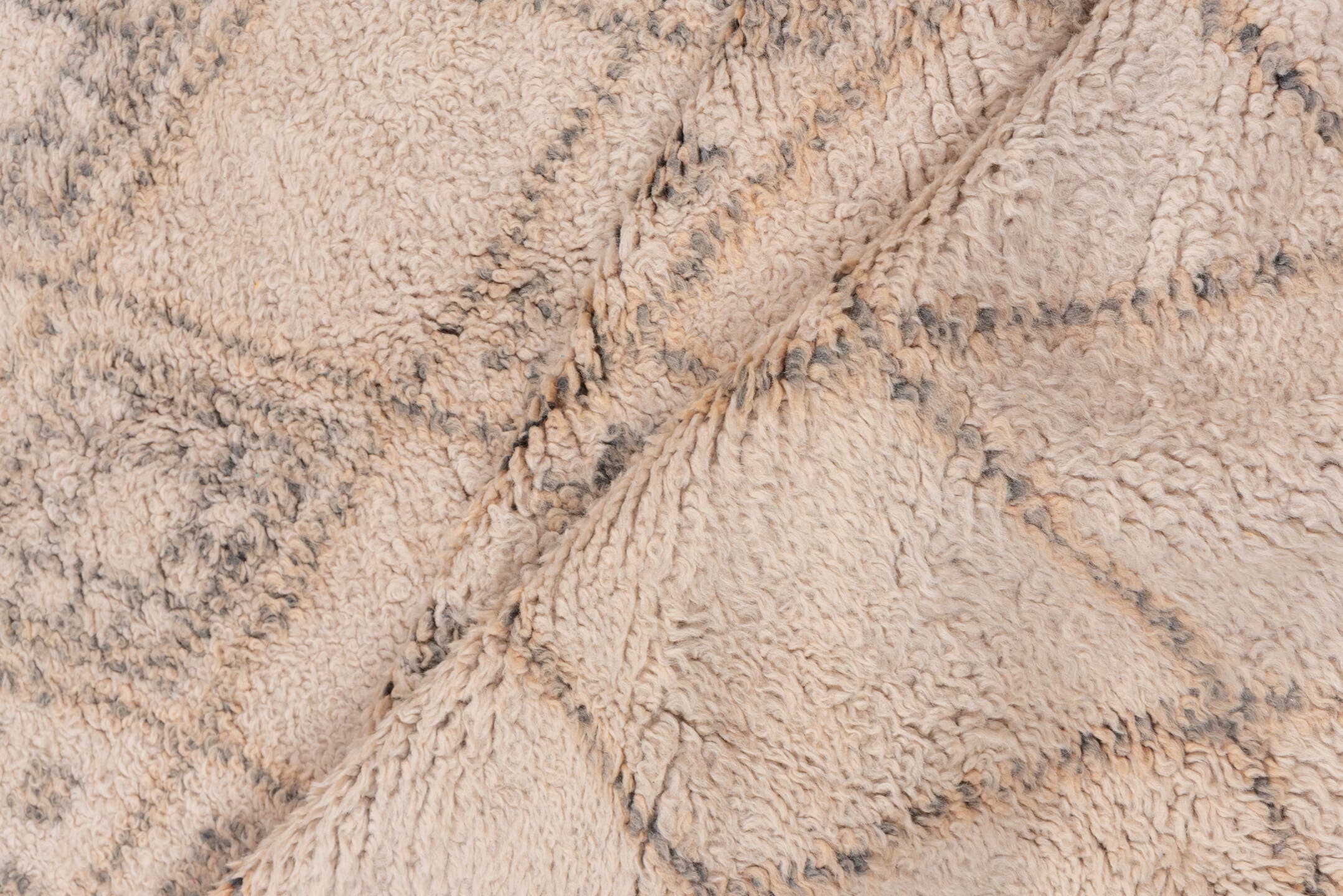 6' x 11' one-of-a-kind handmade vintage Moroccan large size rug. Color palette: ivory, charcoal, taupe, camel, gray, black