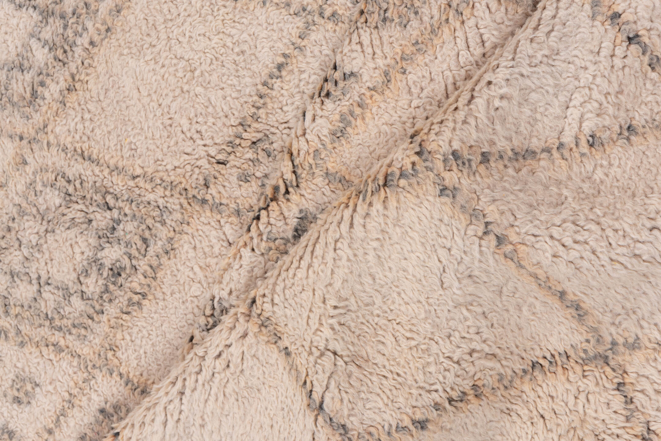 6' x 11' one-of-a-kind handmade vintage Moroccan large size rug. Color palette: ivory, charcoal, taupe, camel, gray, black