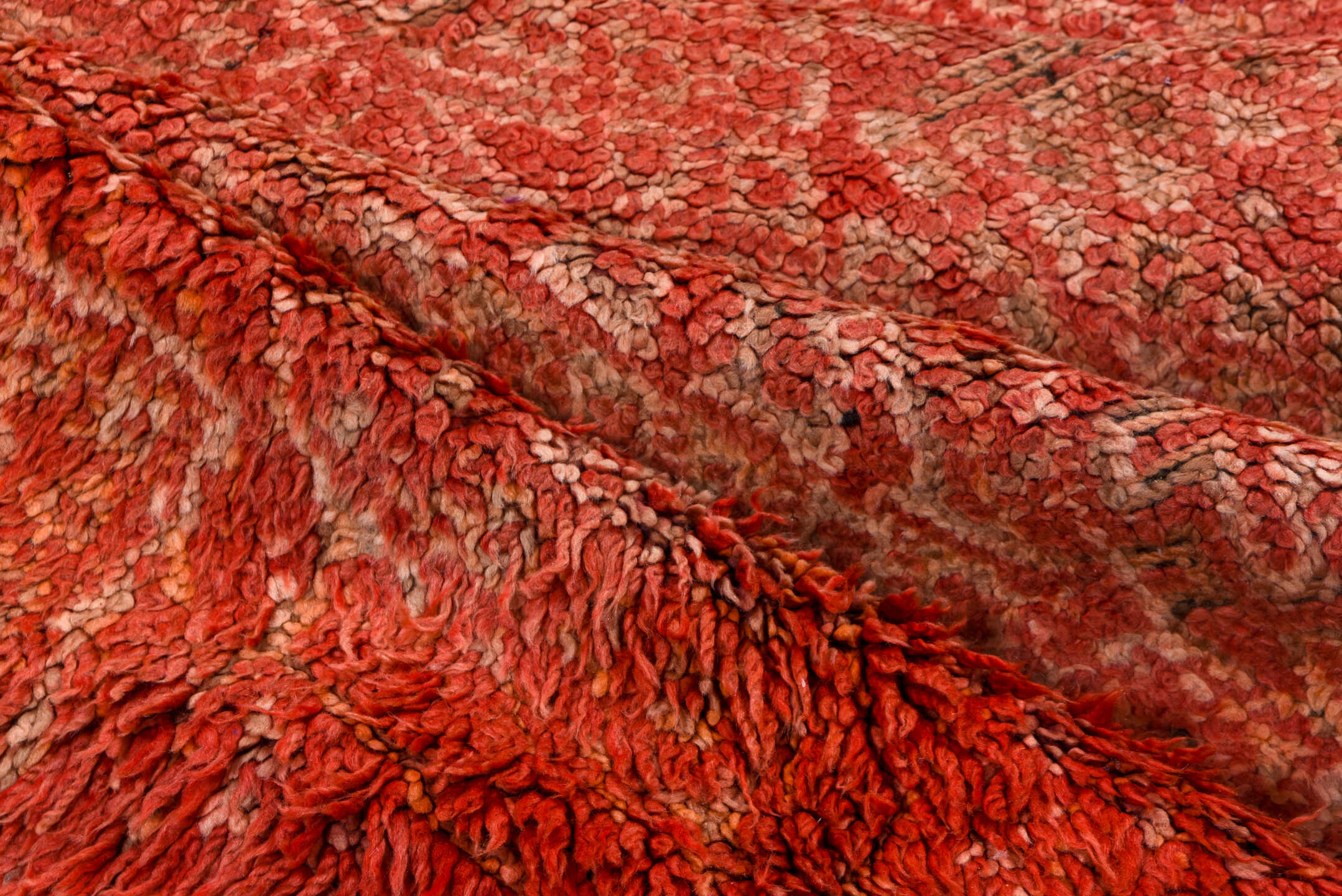 6' x 10' one-of-a-kind handmade vintage Moroccan large size rug. Color palette: brown, pink, red