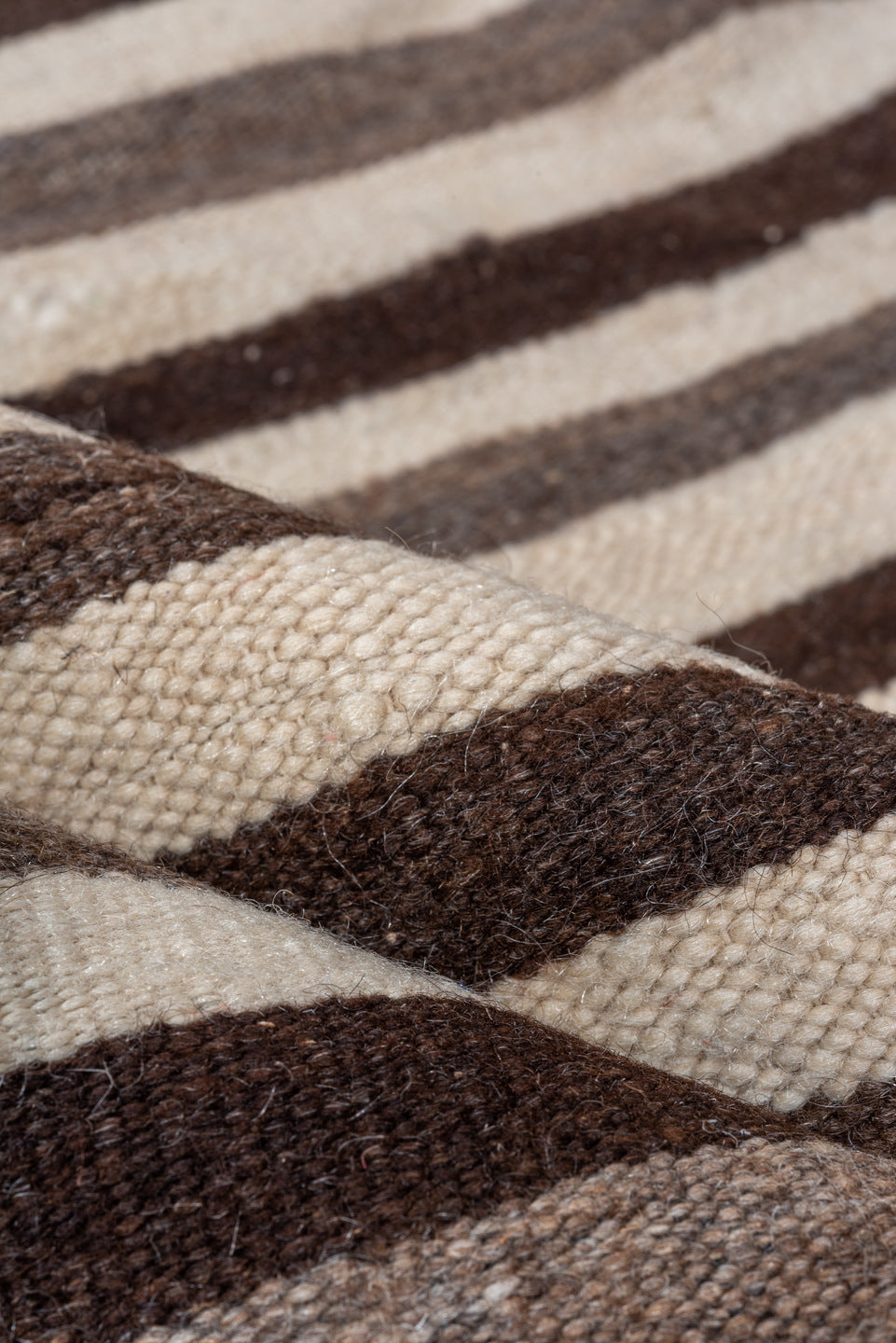 3' x 6' one-of-a-kind handmade vintage Blanket small size rug. Color palette: ivory, brown, taupe, charcoal, beige, gray