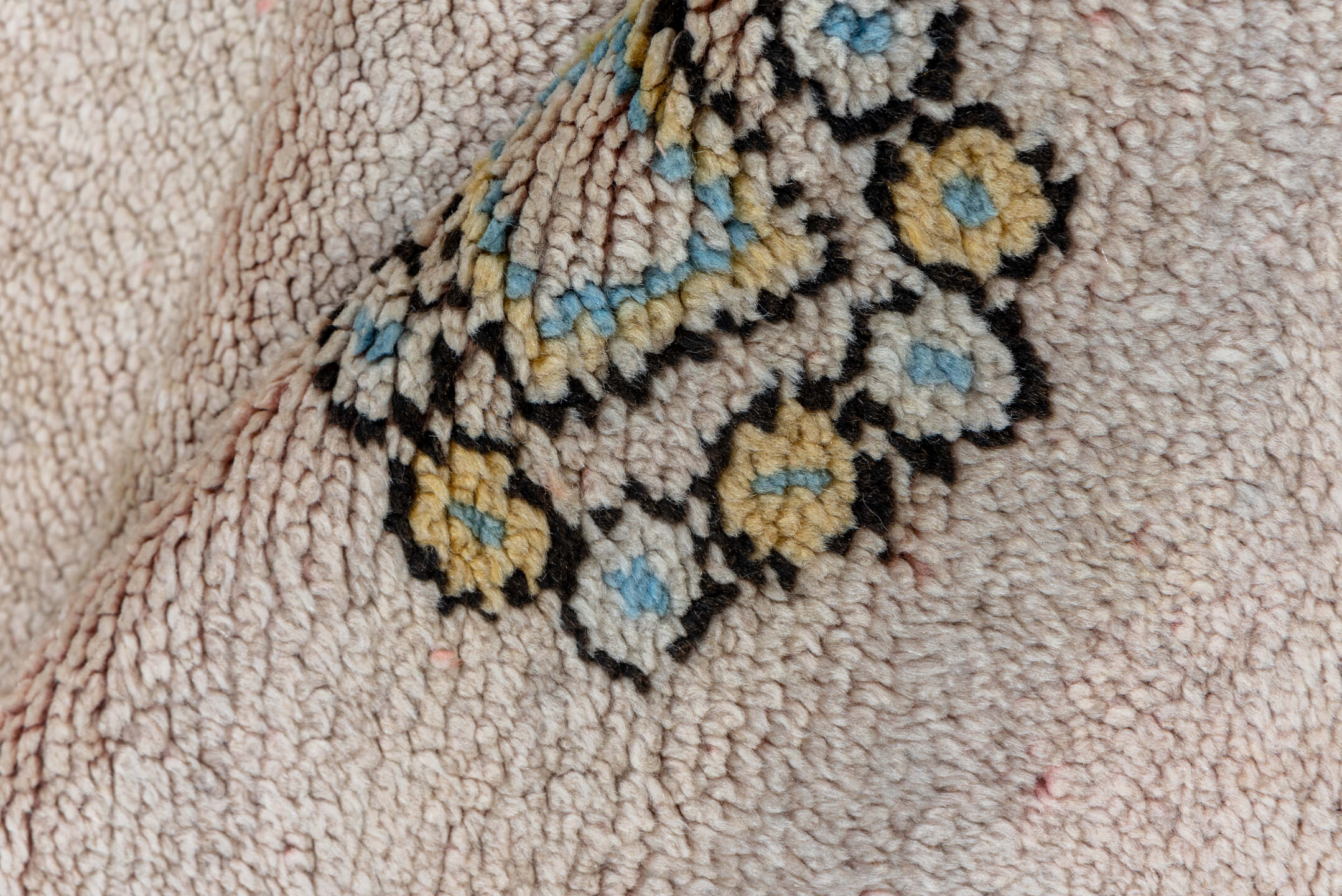 5' x 6' one-of-a-kind handmade vintage Moroccan rug. Color palette: ivory, brown, sky_blue, camel, pale_blue, light blue