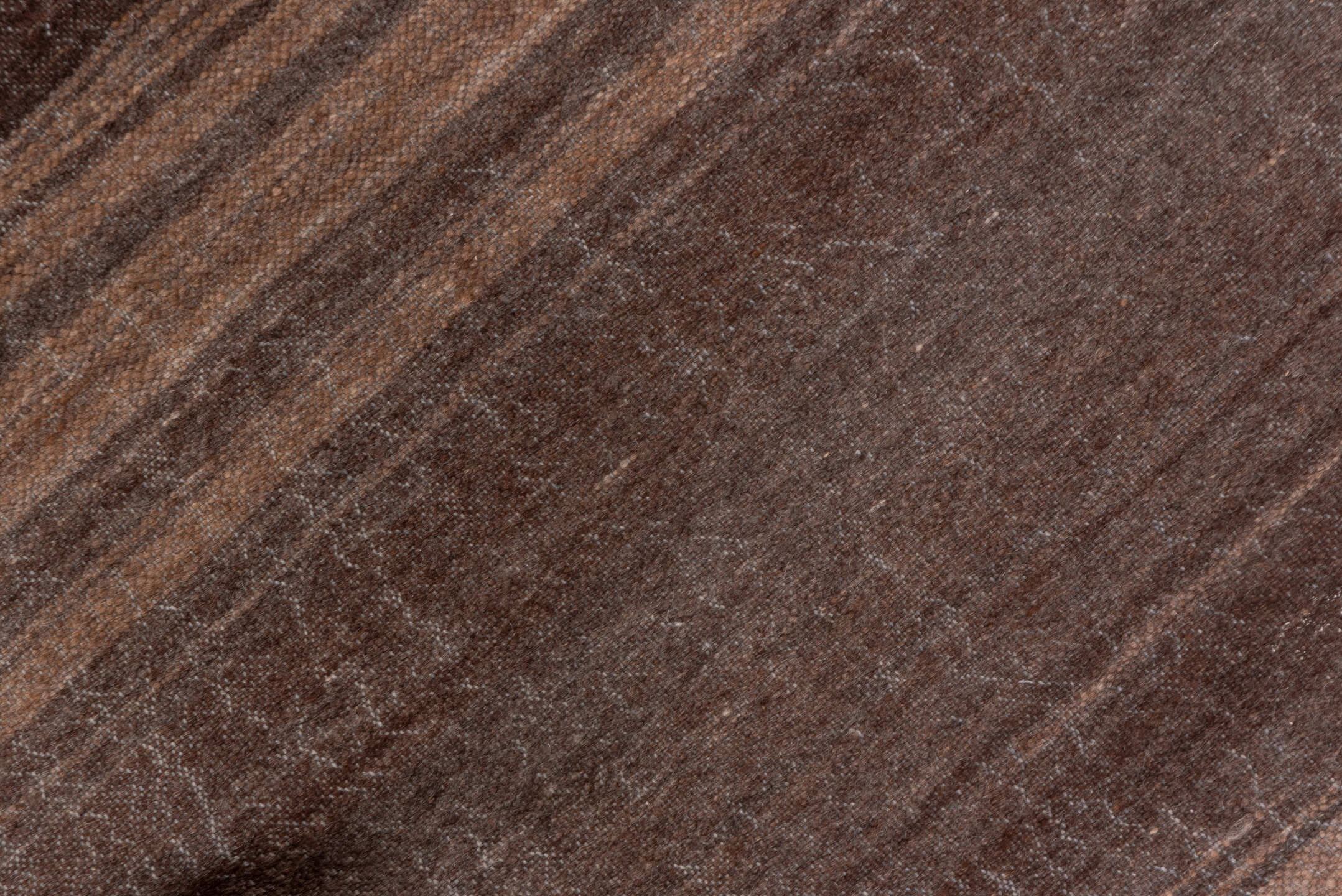 4' x 6' one-of-a-kind handmade vintage Blanket small size rug. Color palette: brown, taupe, charcoal, camel, beige, gray