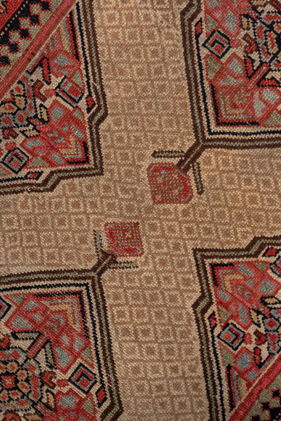3' x 16' one-of-a-kind handmade antique Cam Hamadan runner rug. Color palette: ivory, rust, navy, rose, taupe, charcoal