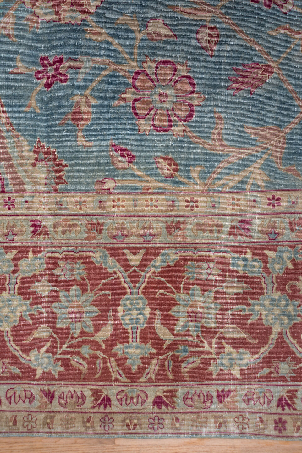 11' x 17' one-of-a-kind handmade antique Sivas oversize rug. Color palette: dusty blue, rose, ivory, blush, taupe, sage