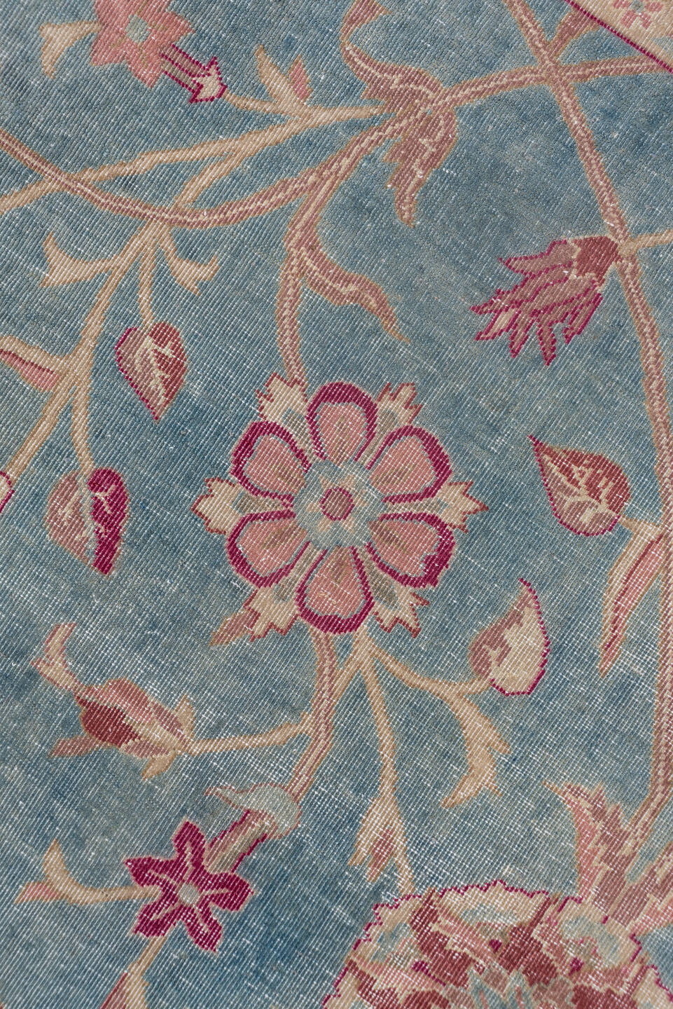 11' x 17' one-of-a-kind handmade antique Sivas oversize rug. Color palette: dusty blue, rose, ivory, blush, taupe, sage