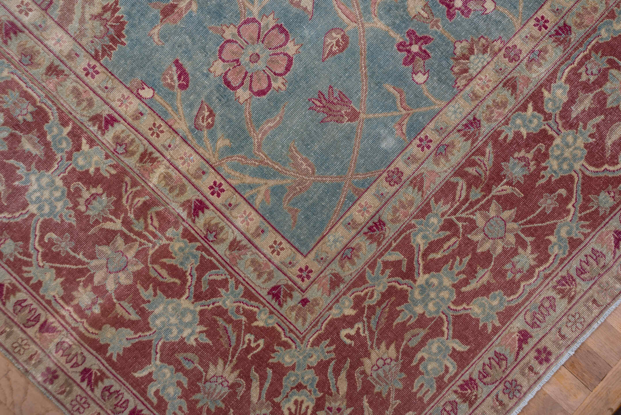 11' x 17' one-of-a-kind handmade antique Sivas oversize rug. Color palette: dusty blue, rose, ivory, blush, taupe, sage