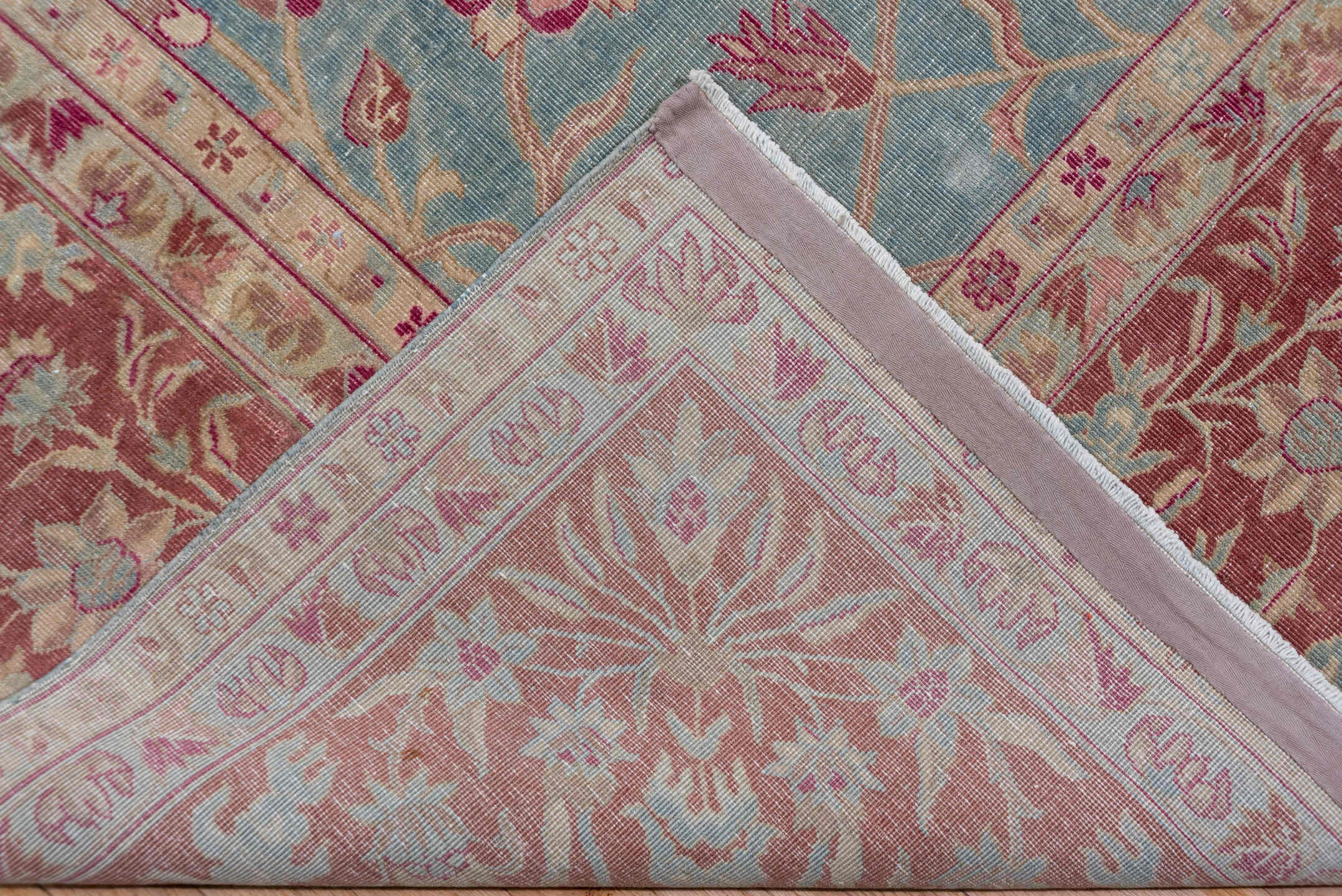 11' x 17' one-of-a-kind handmade antique Sivas oversize rug. Color palette: dusty blue, rose, ivory, blush, taupe, sage