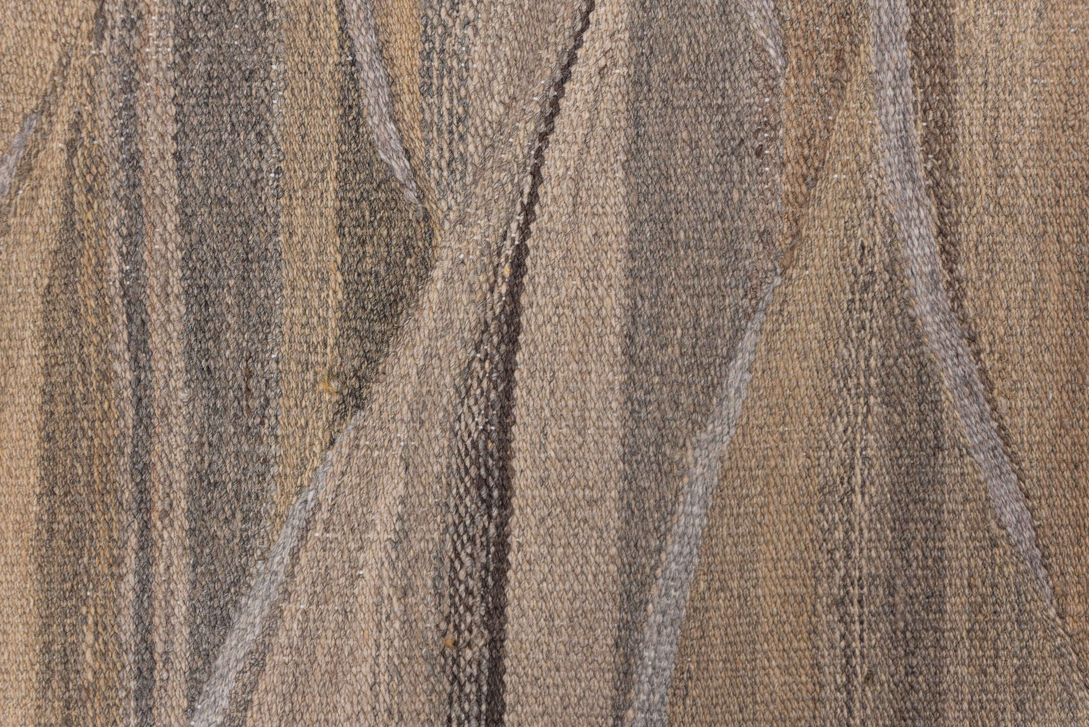 8' x 10' one-of-a-kind handmade vintage Kilim large size rug. Color palette: taupe, brown, camel, beige, ivory, charcoal
