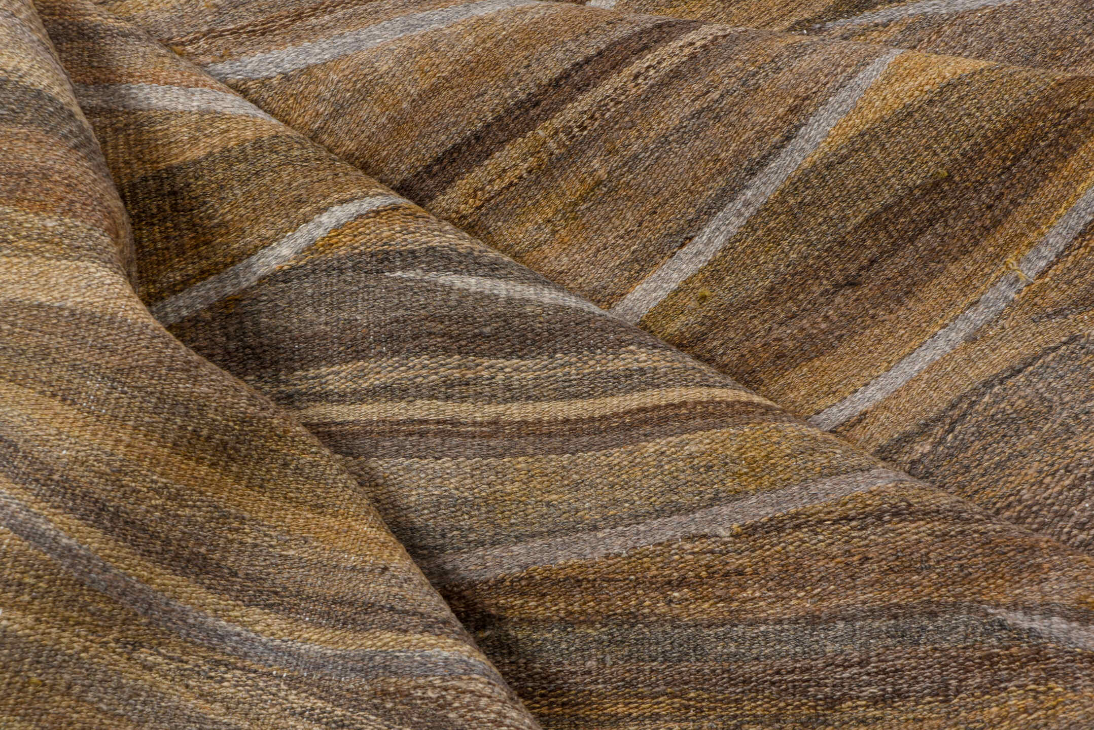 8' x 9' one-of-a-kind handmade vintage Kilim rug. Color palette: taupe, camel, beige, ivory, brown, gray
