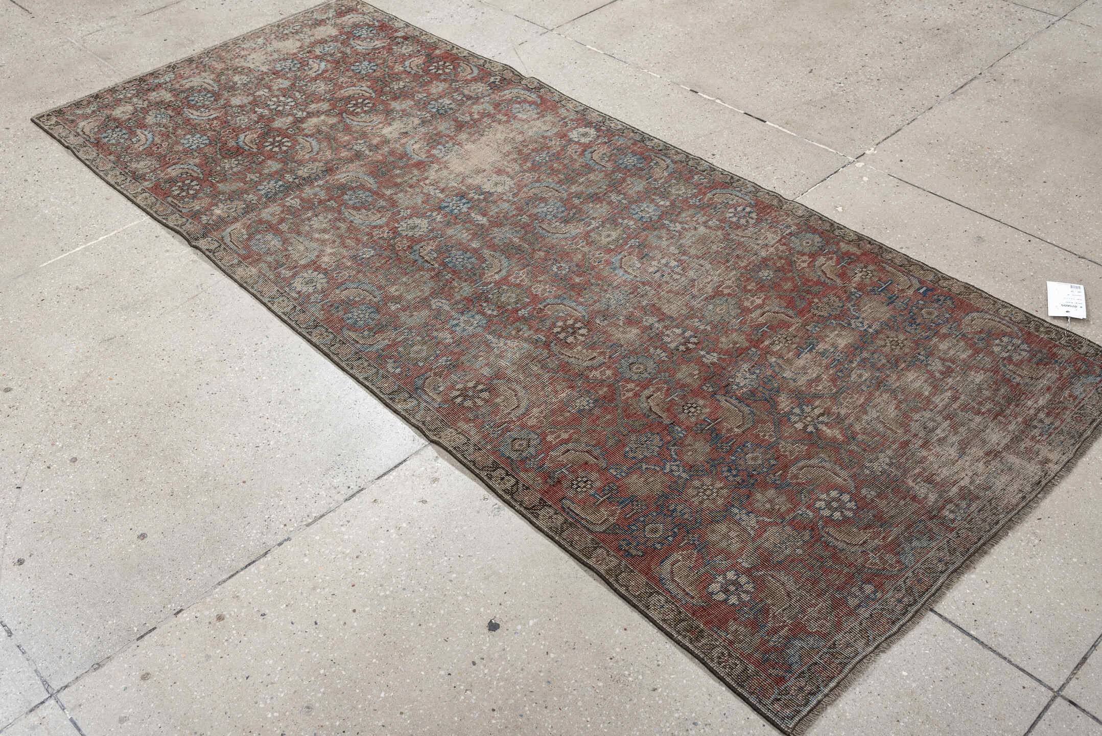 3' x 7' one-of-a-kind handmade antique Bidjar runner rug. Color palette: terracotta, ivory, muted blue, taupe, slate, rose