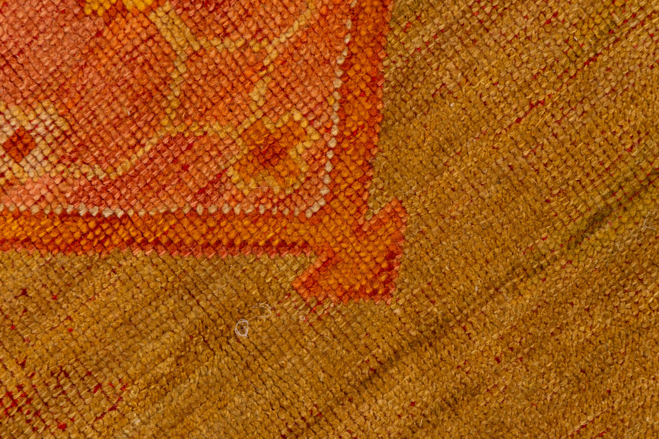 11' x 14' one-of-a-kind handmade vintage Oushak oversize rug. Color palette: brown, orange, peru, pink, red, yellow