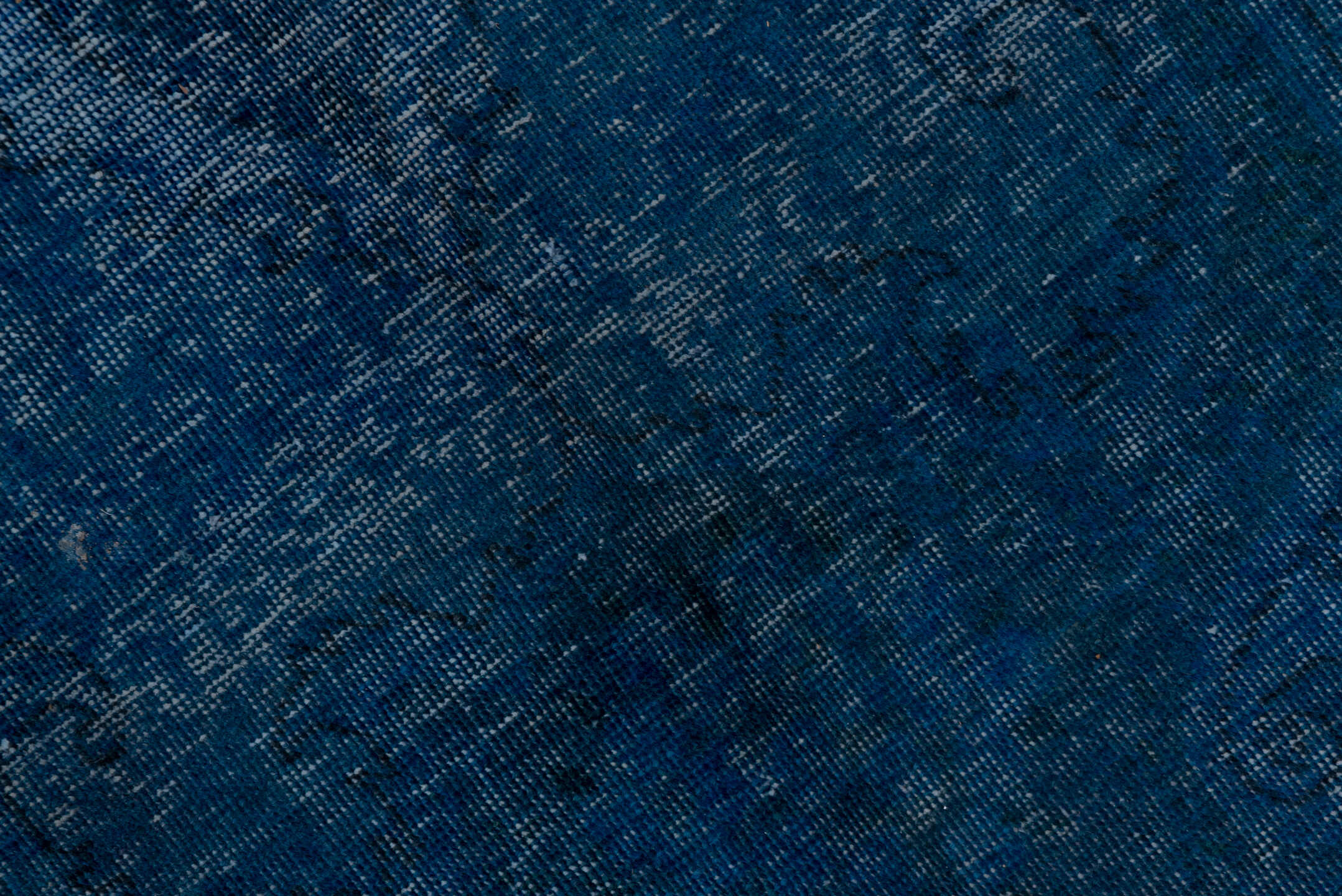 9' x 12' one-of-a-kind handmade vintage Overdyed large size rug. Color palette: arapawa, blue, fiord, ghost white, gray