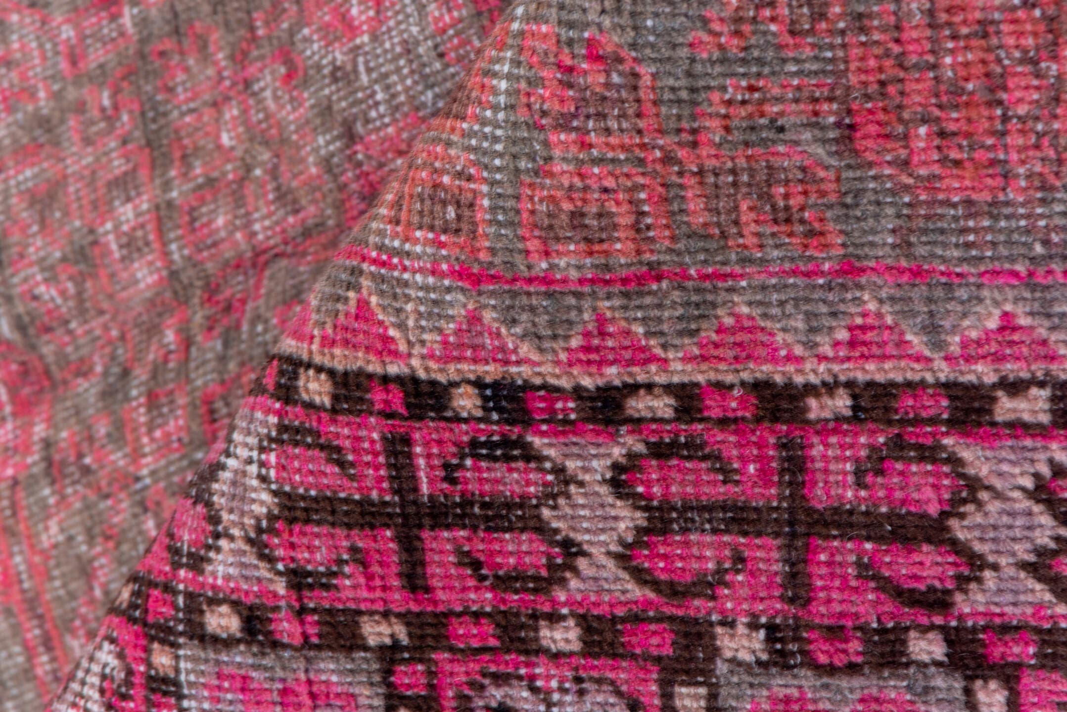 6' x 11' one-of-a-kind handmade antique Khotan large size rug. Color palette: rose, taupe, charcoal, pink, mauve, ivory, red