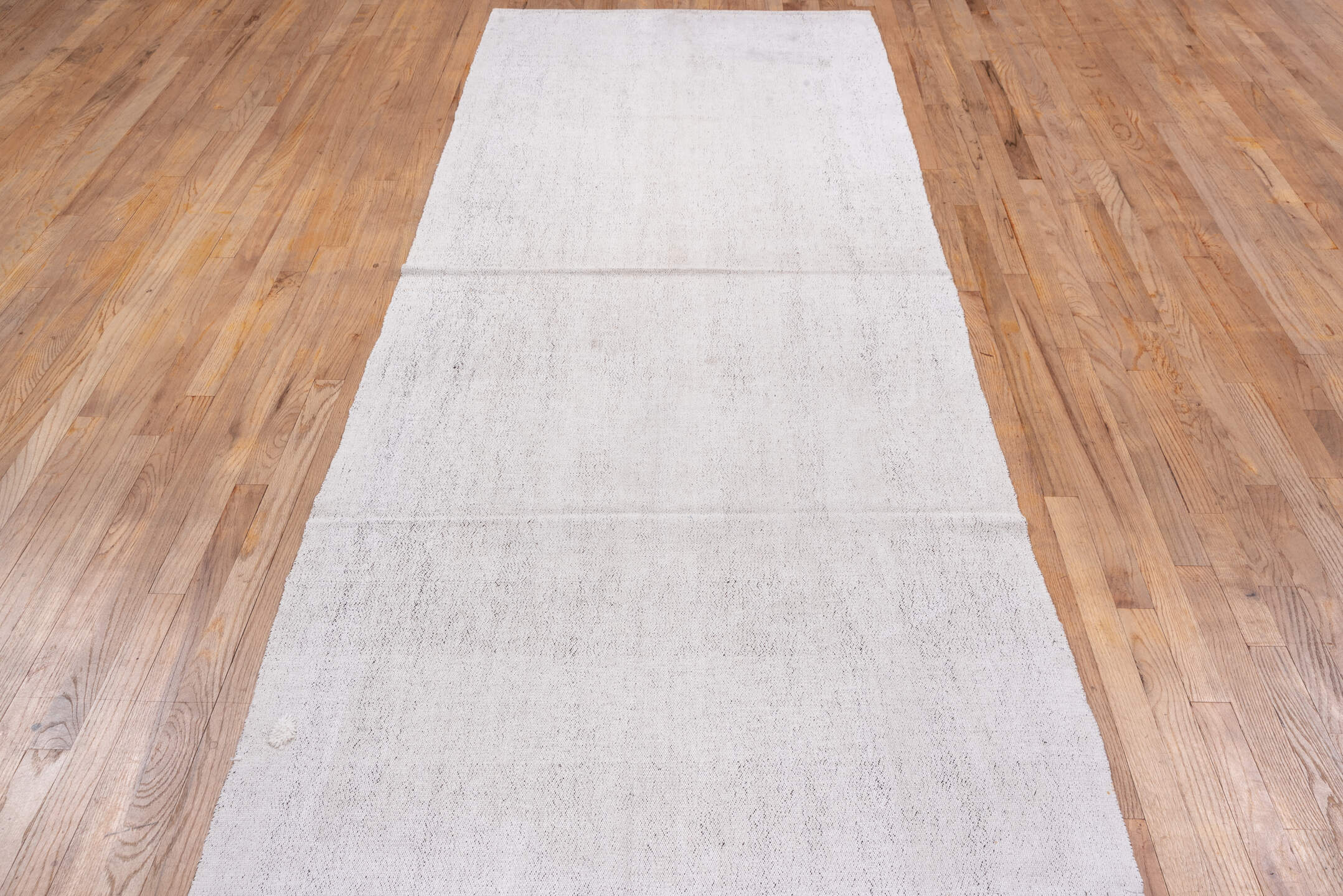 3' x 10' one-of-a-kind handmade vintage Flatweave runner rug. Color palette: ivory, cream, taupe, beige, gray