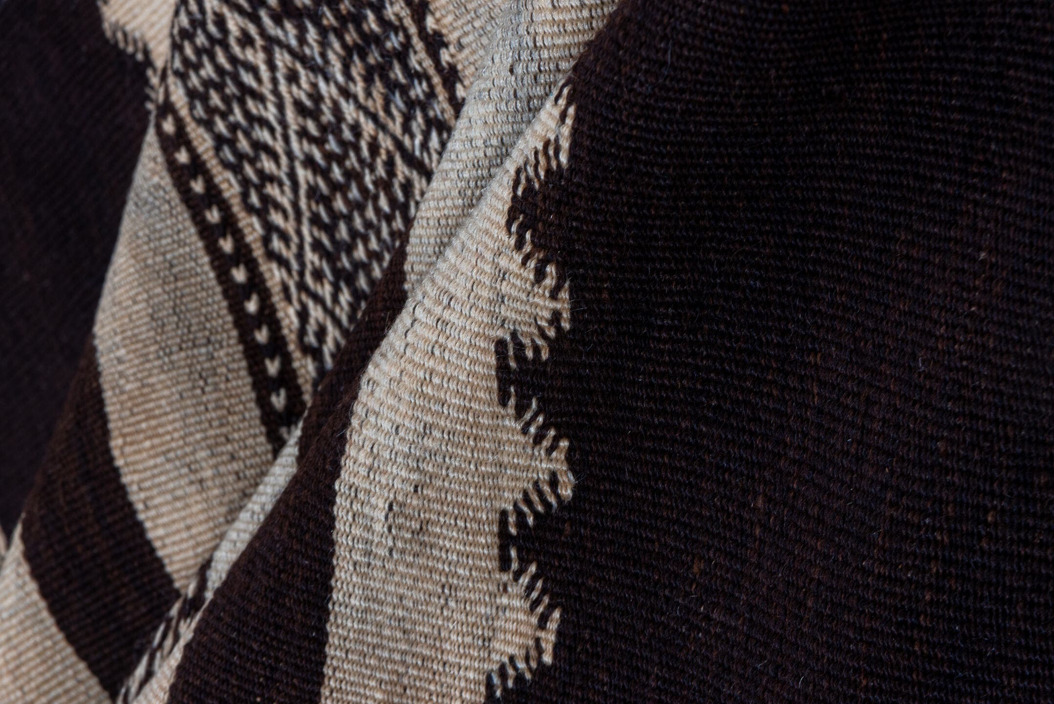 5' x 8' one-of-a-kind handmade vintage Kilim medium size rug. Color palette: ivory, espresso, taupe, charcoal, brown, black