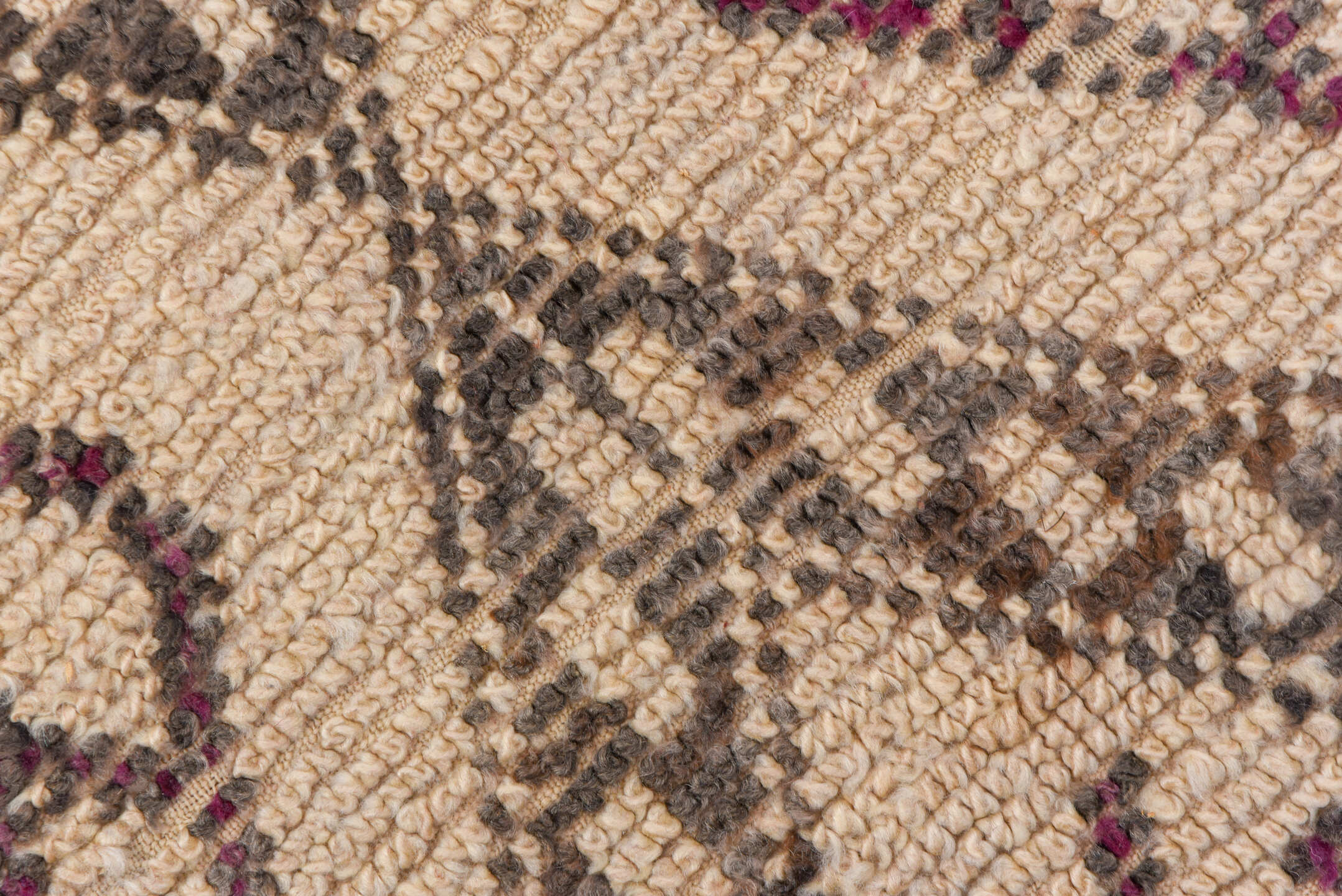 6' x 11' one-of-a-kind handmade vintage Moroccan large size rug. Color palette: ivory, charcoal, plum, taupe, saffron, gray