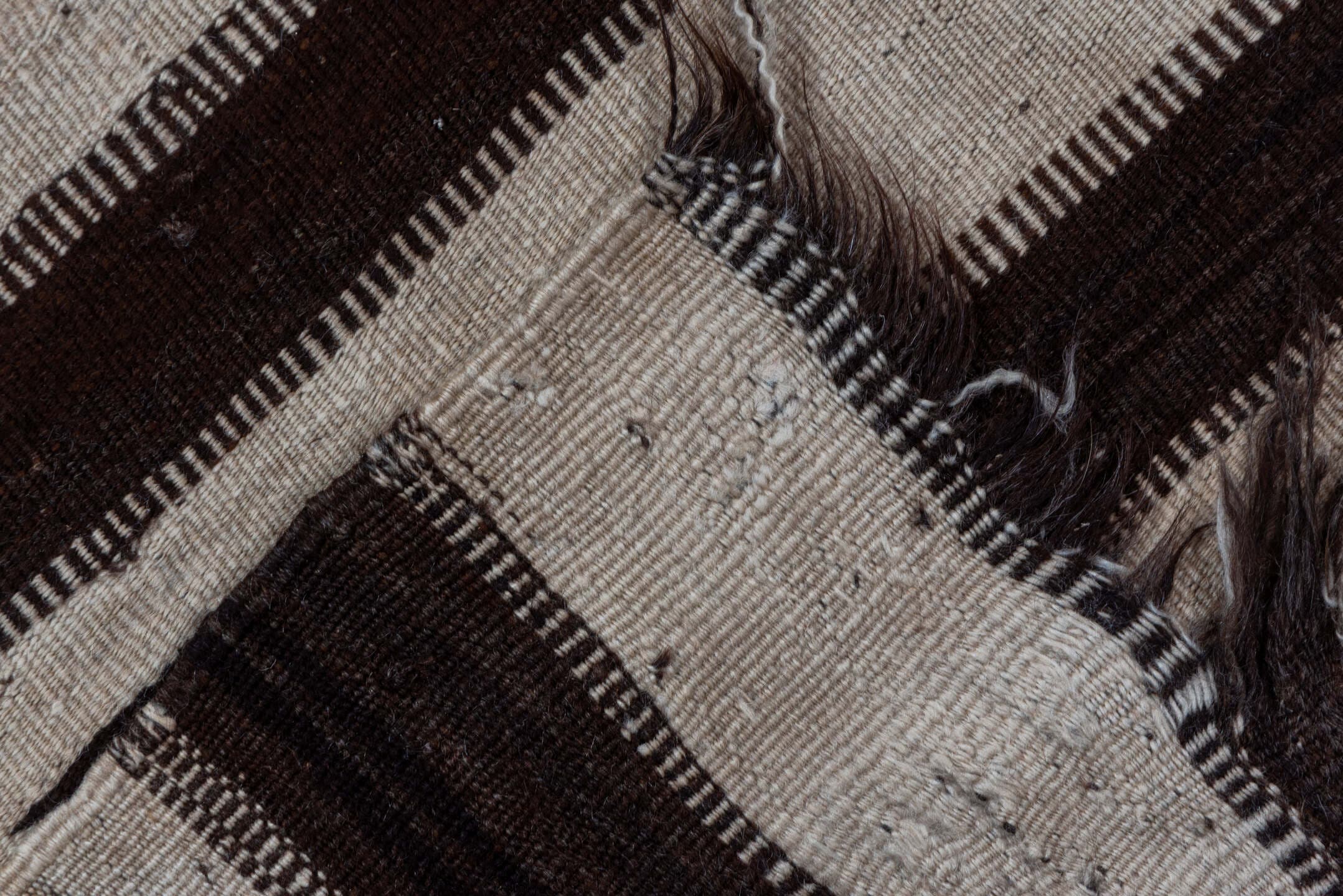 5' x 11' one-of-a-kind handmade vintage Kilim runner rug. Color palette: ivory, brown, espresso, black
