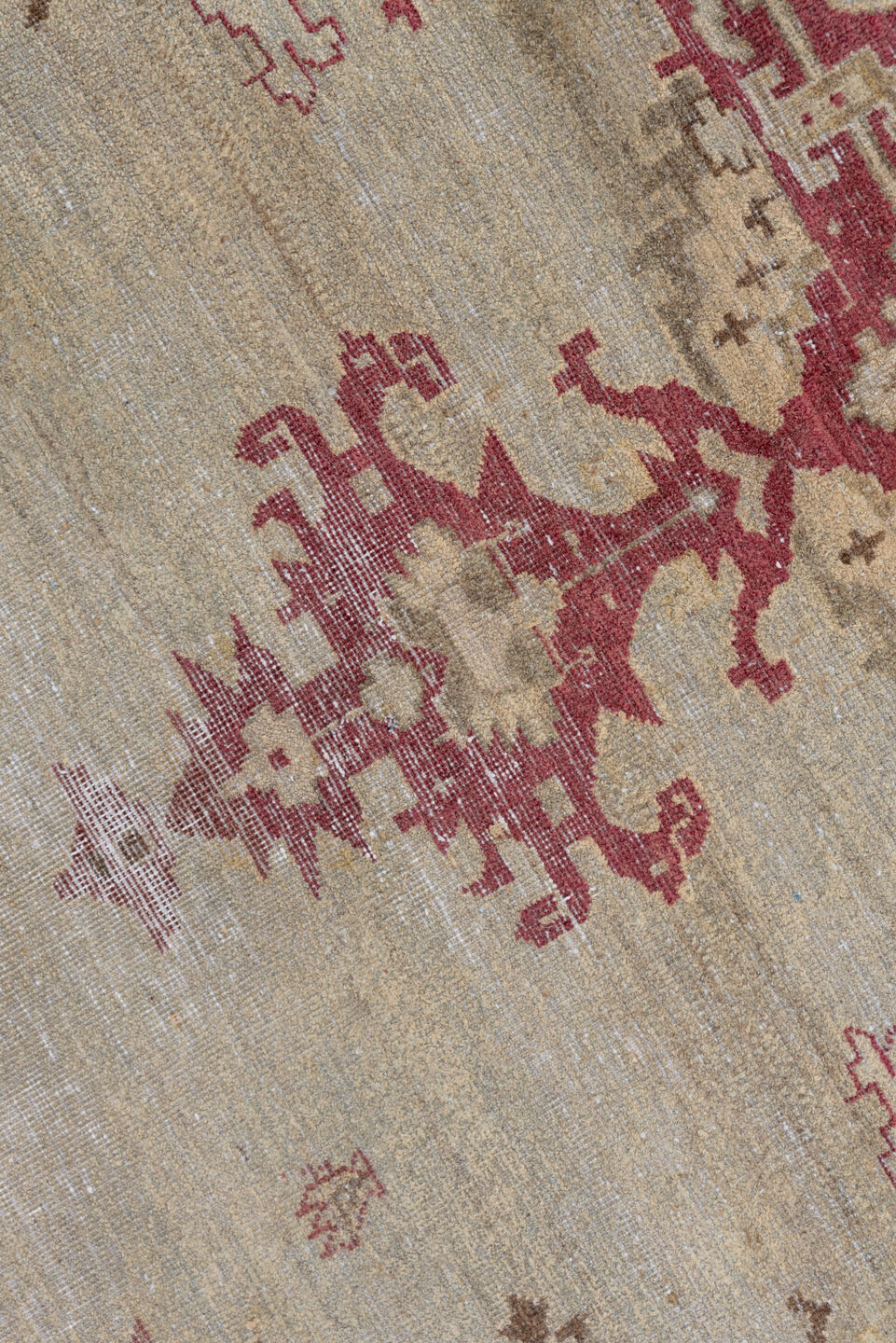 9' x 11' one-of-a-kind handmade antique Amritzar large size rug. Color palette: ivory, rose, taupe, dusty pink, beige, sage