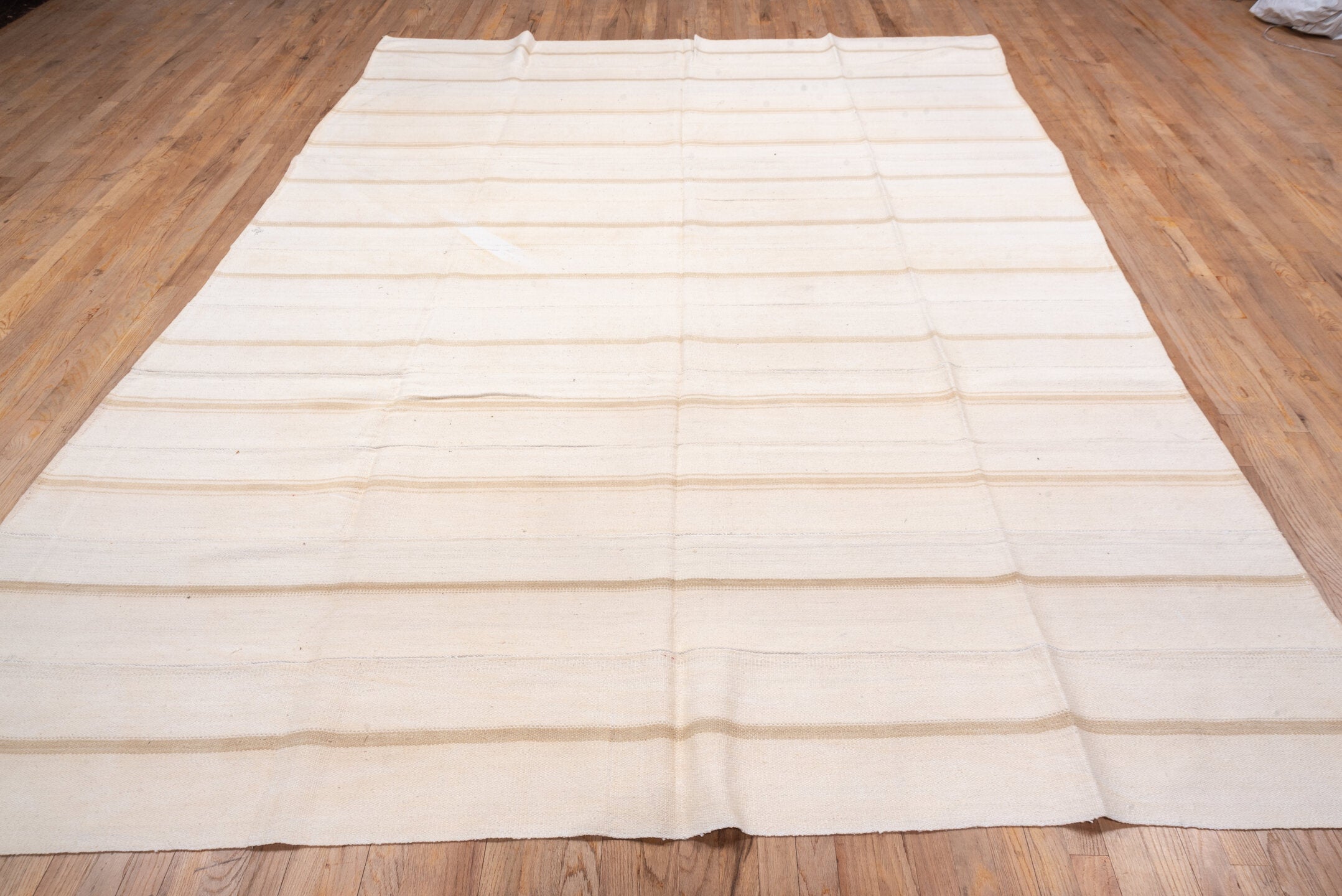 8' x 11' one-of-a-kind handmade vintage Flatweave large size rug. Color palette: ivory, cream, beige, taupe, gray