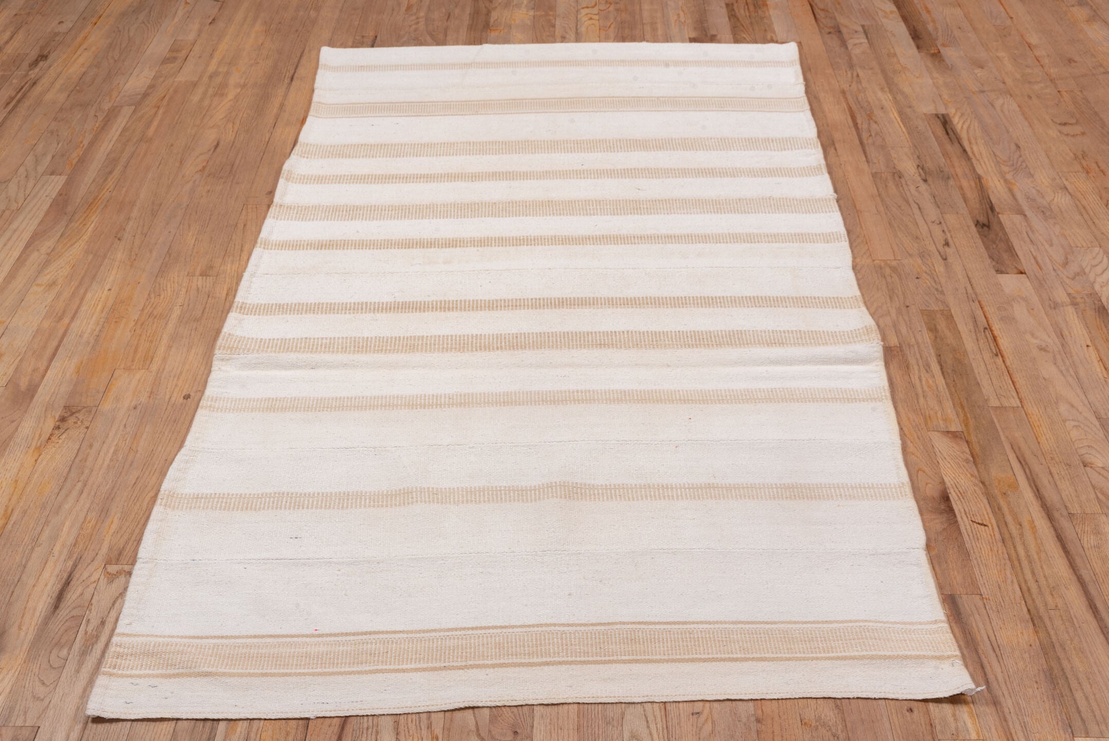 3' x 7' one-of-a-kind handmade vintage Flatweave rug. Color palette: ivory, cream, beige