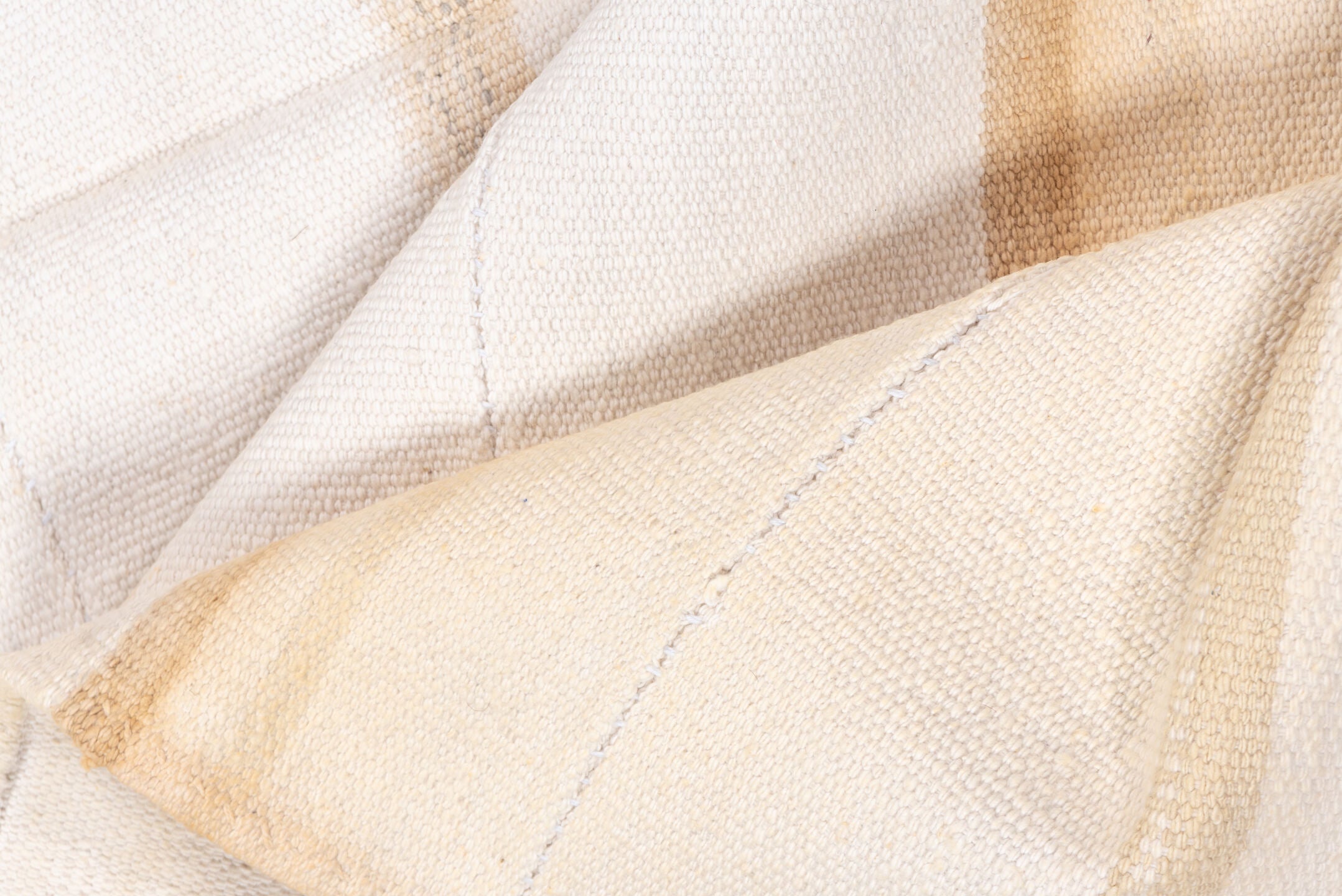 4' x 6' one-of-a-kind handmade vintage Flatweave small size rug. Color palette: ivory, cream, beige, camel